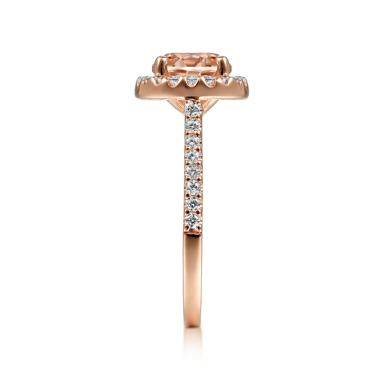 Morganite and Diamond Halo Engagement Ring in 14K Rose Gold, photograph 5
