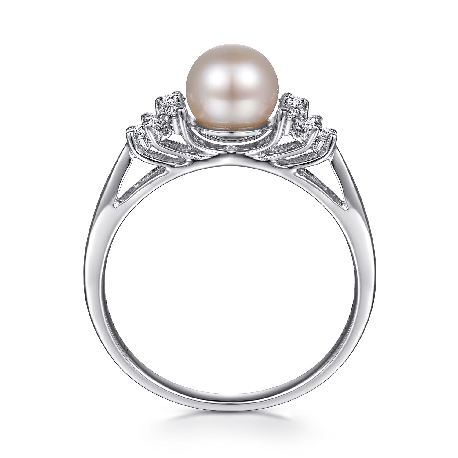 Classic Cultured Pearl Diamond Accented Stackable Ring in 14K White Gold, photograph 2
