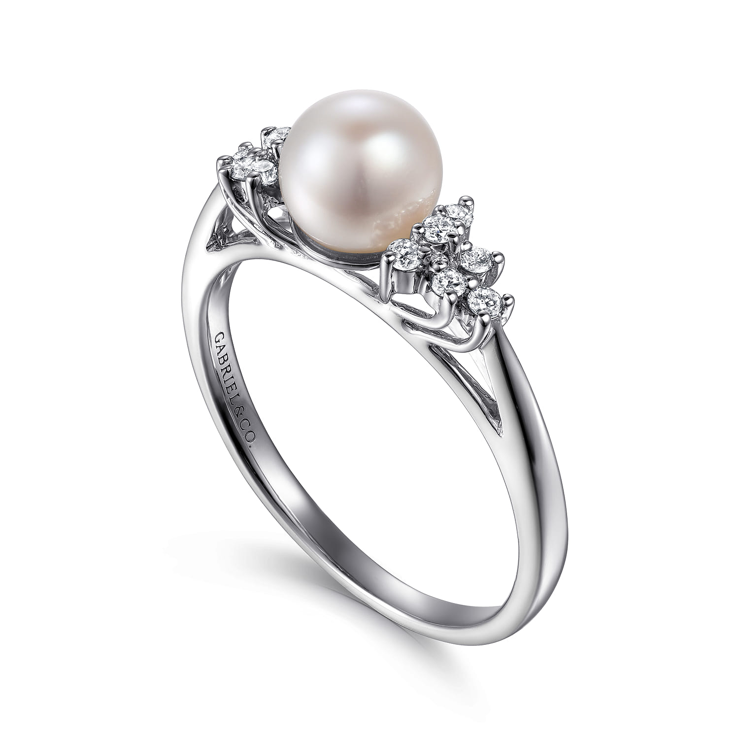 Classic Cultured Pearl Diamond Accented Stackable Ring in 14K White Gold, photograph 3