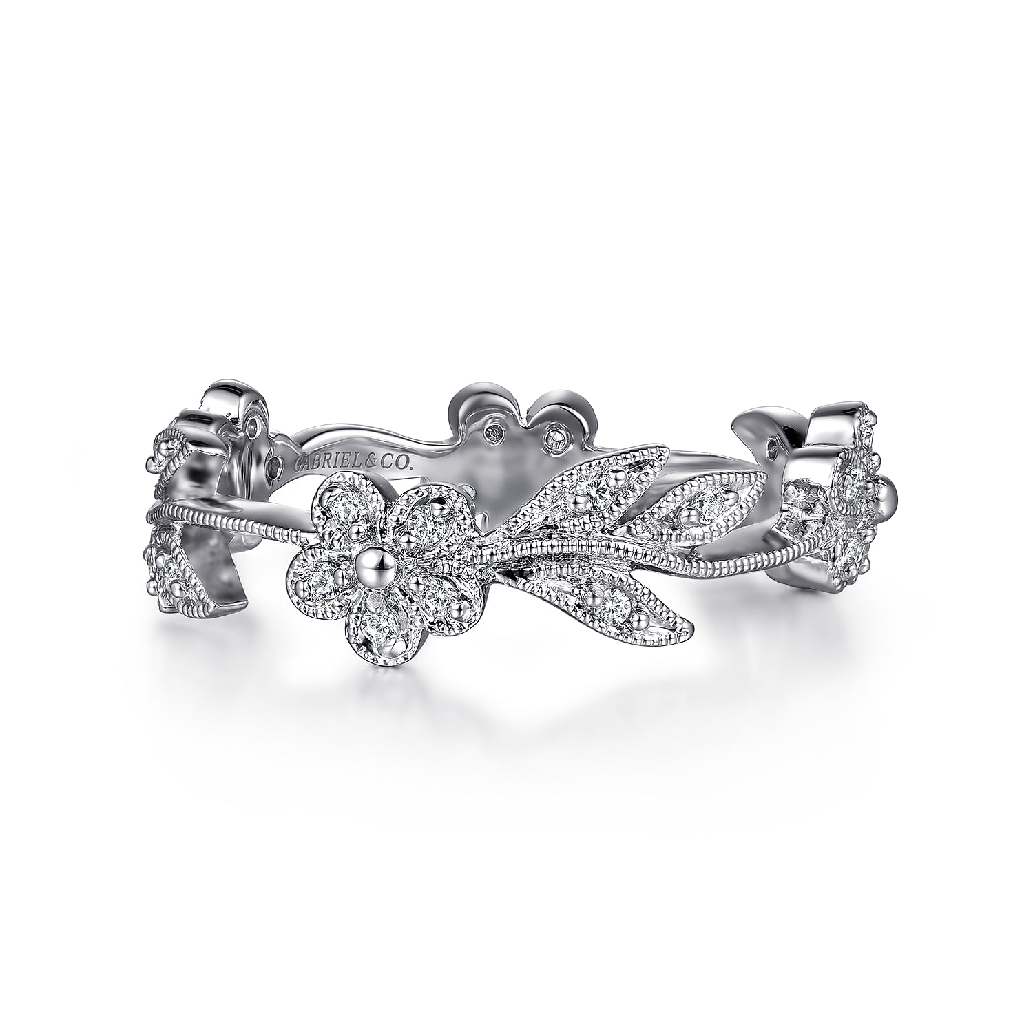 Diamond Floral Contoured Stackable Ring
