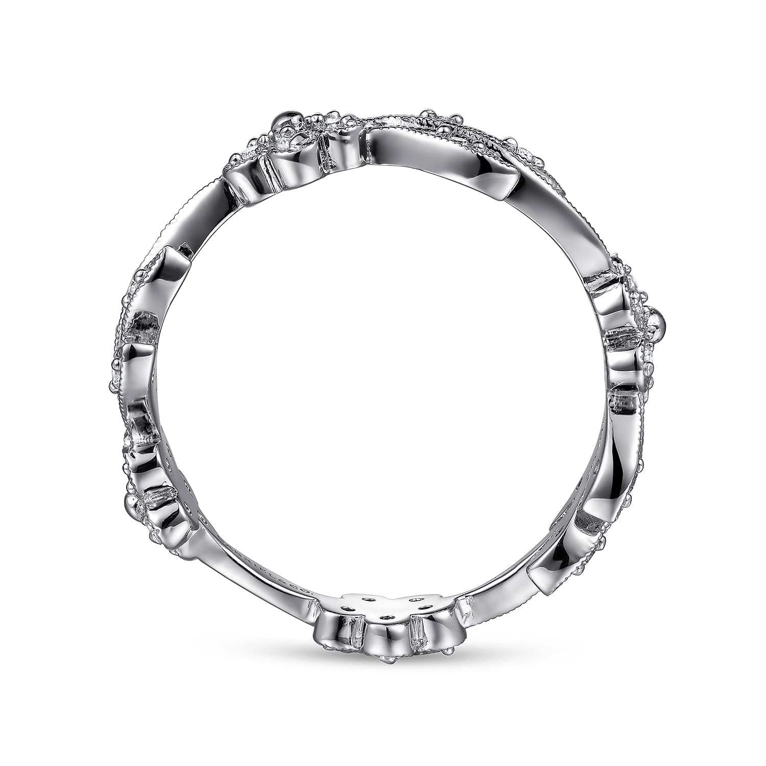 Diamond Floral Contoured Stackable Ring in 14K White Gold, photograph 2