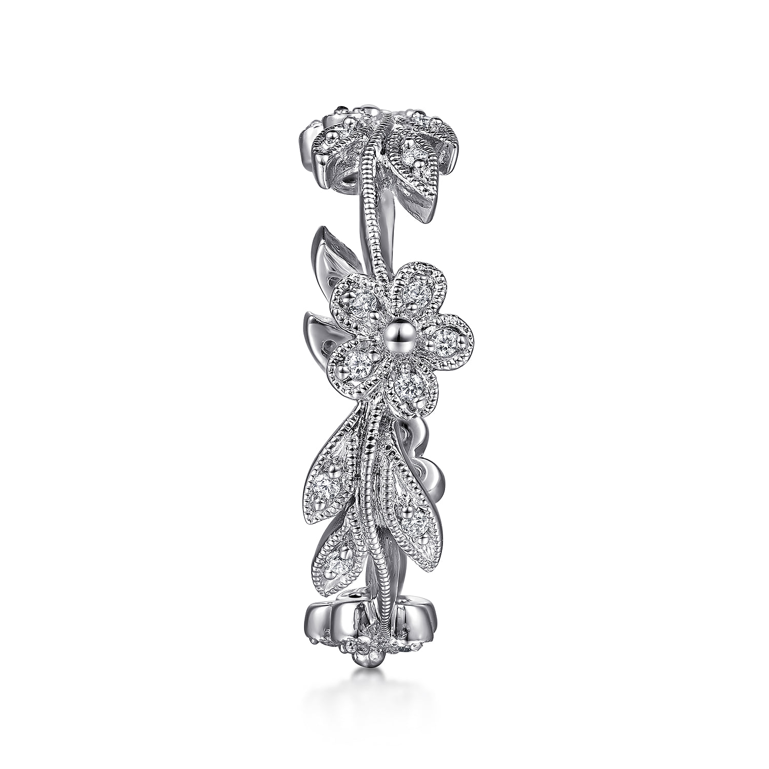 Diamond Floral Contoured Stackable Ring in 14K White Gold, photograph 4
