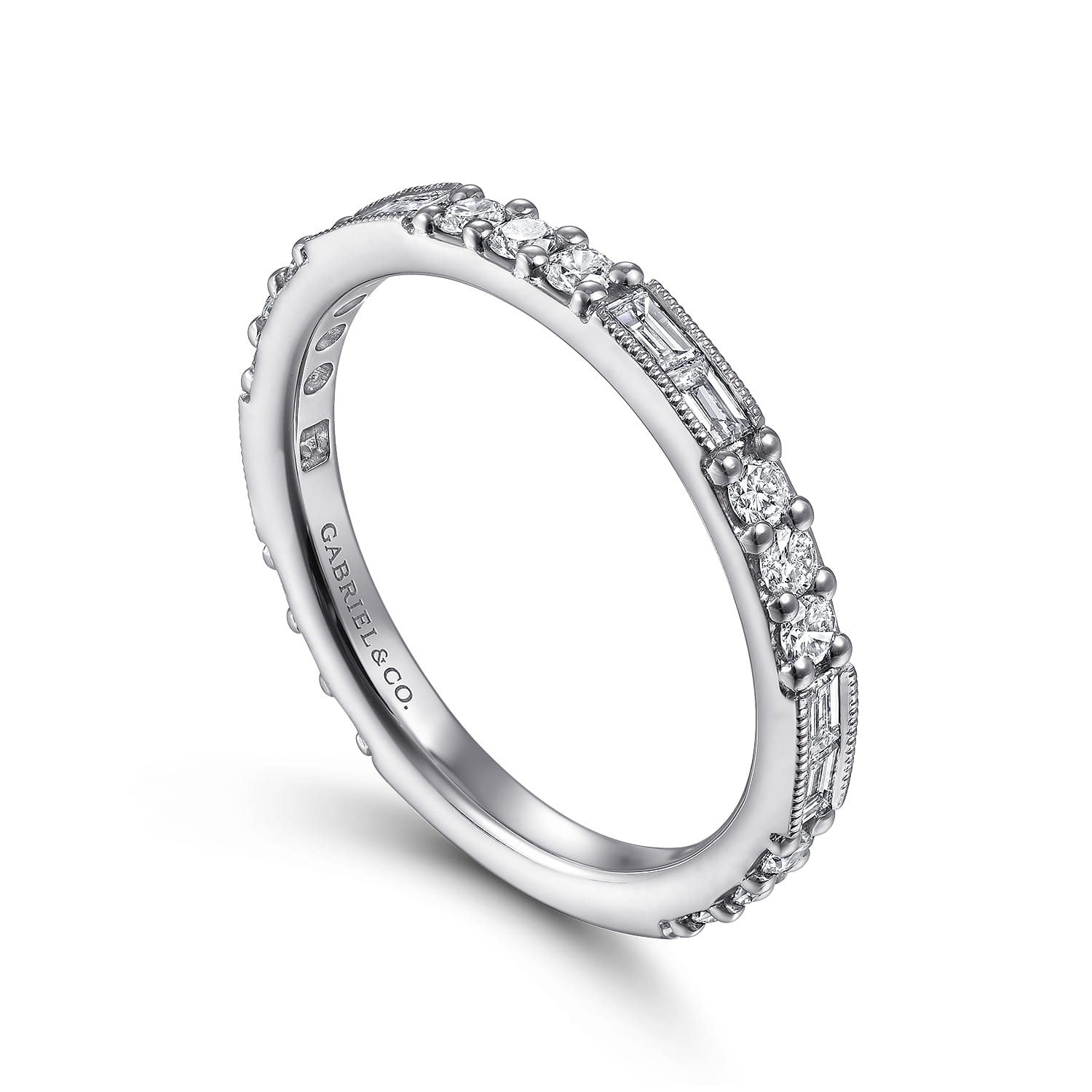 Baguette and Diamond Stackable Ring in 14K White Gold, photograph 3