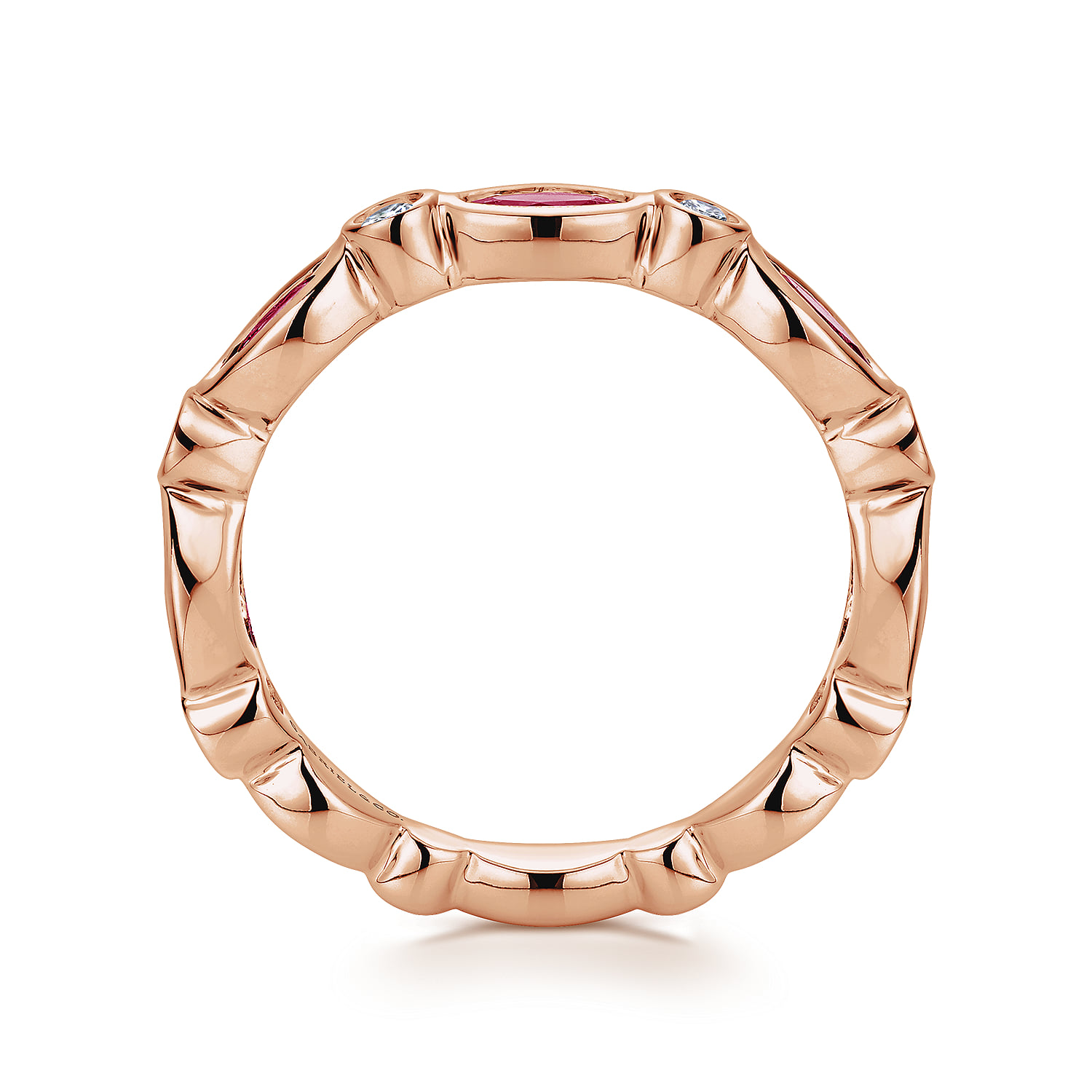 Marquise Ruby and Round Diamond Stackable Ring in 14K Rose Gold, photograph 2