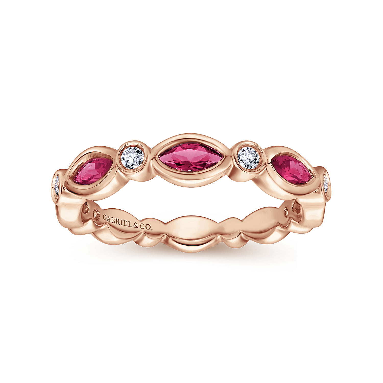 Marquise Ruby and Round Diamond Stackable Ring in 14K Rose Gold, photograph 4