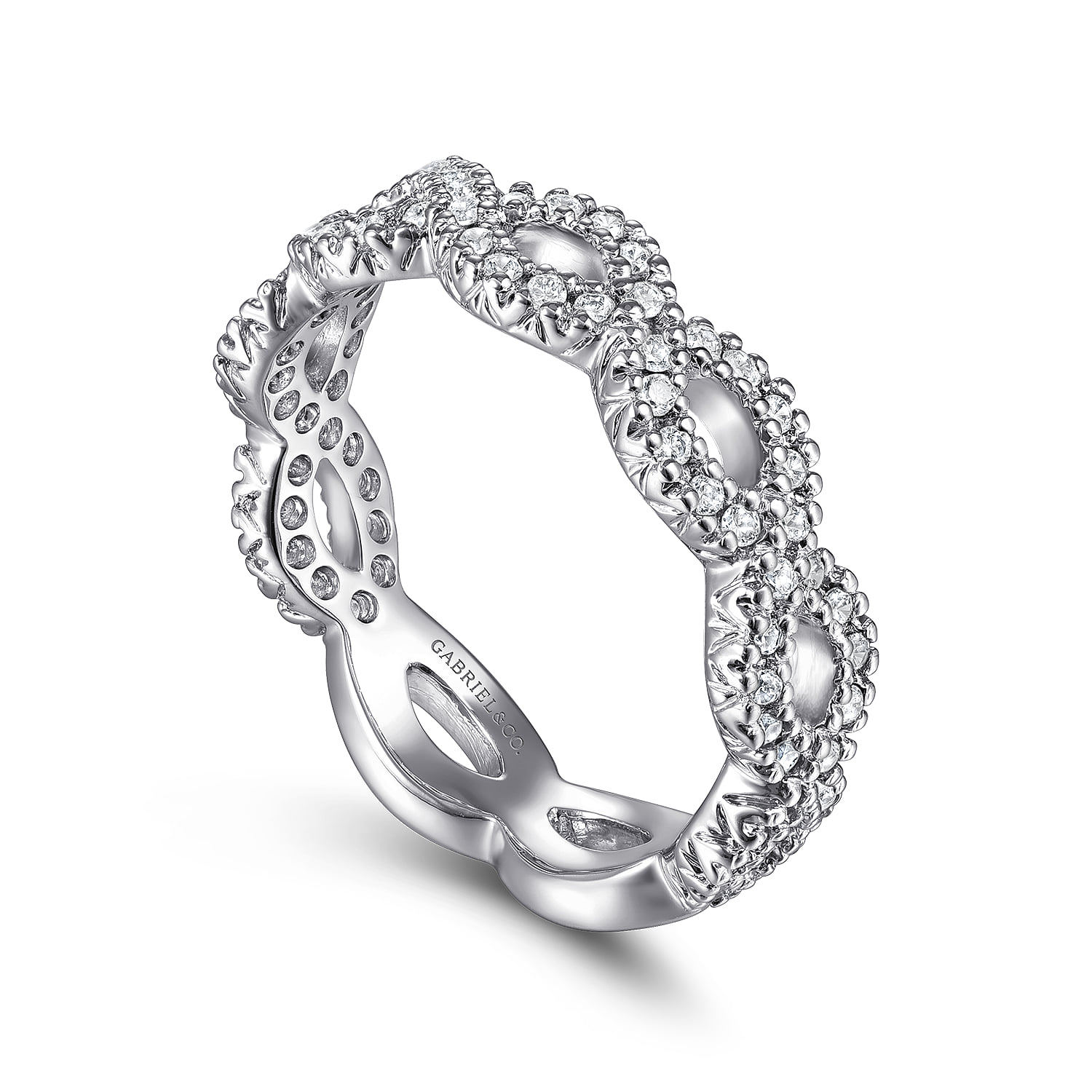 Open Twisted Diamond Stackable Ring in 14K White Gold, photograph 3