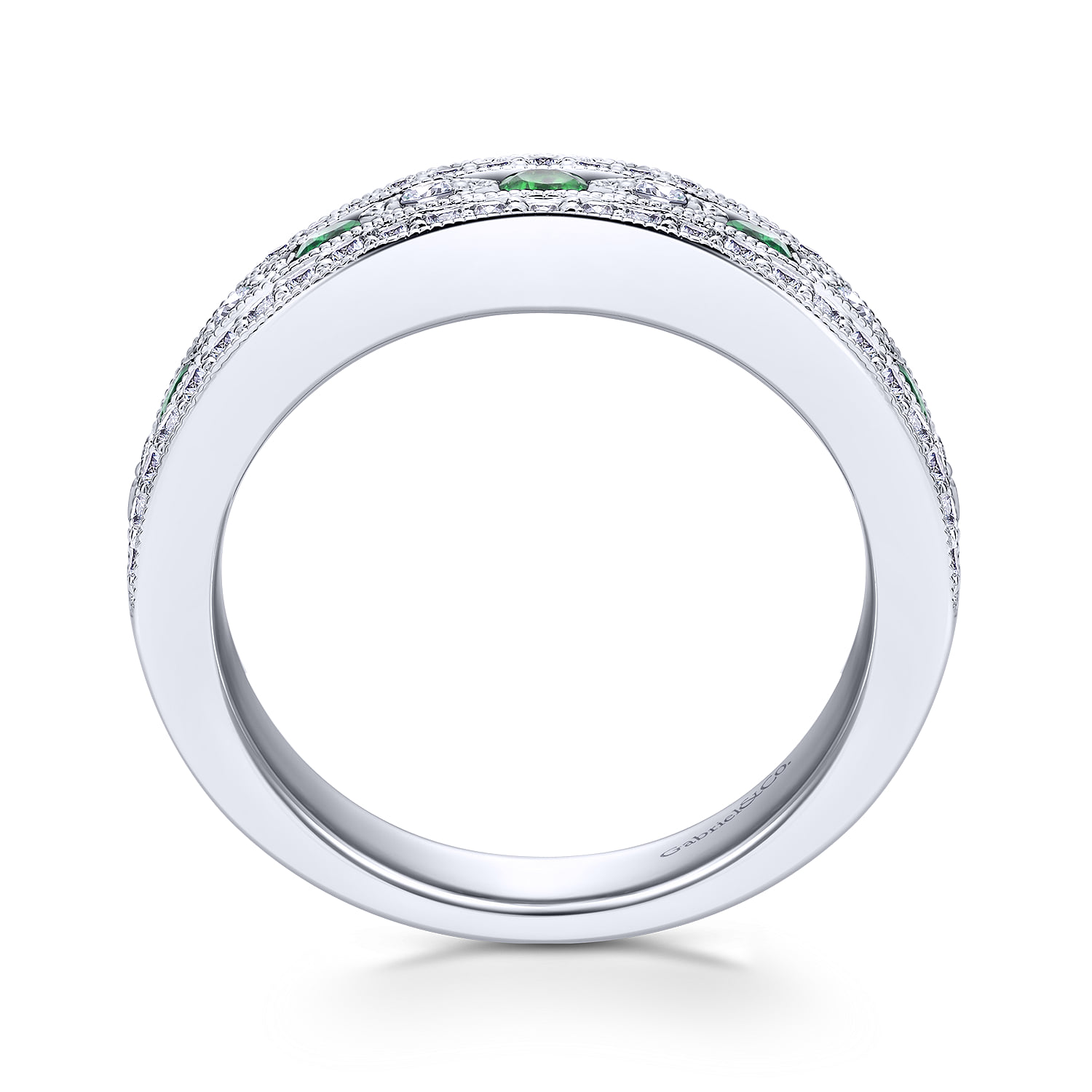 Vintage Inspired Emerald and Diamond Ring in 14K White Gold, photograph 2