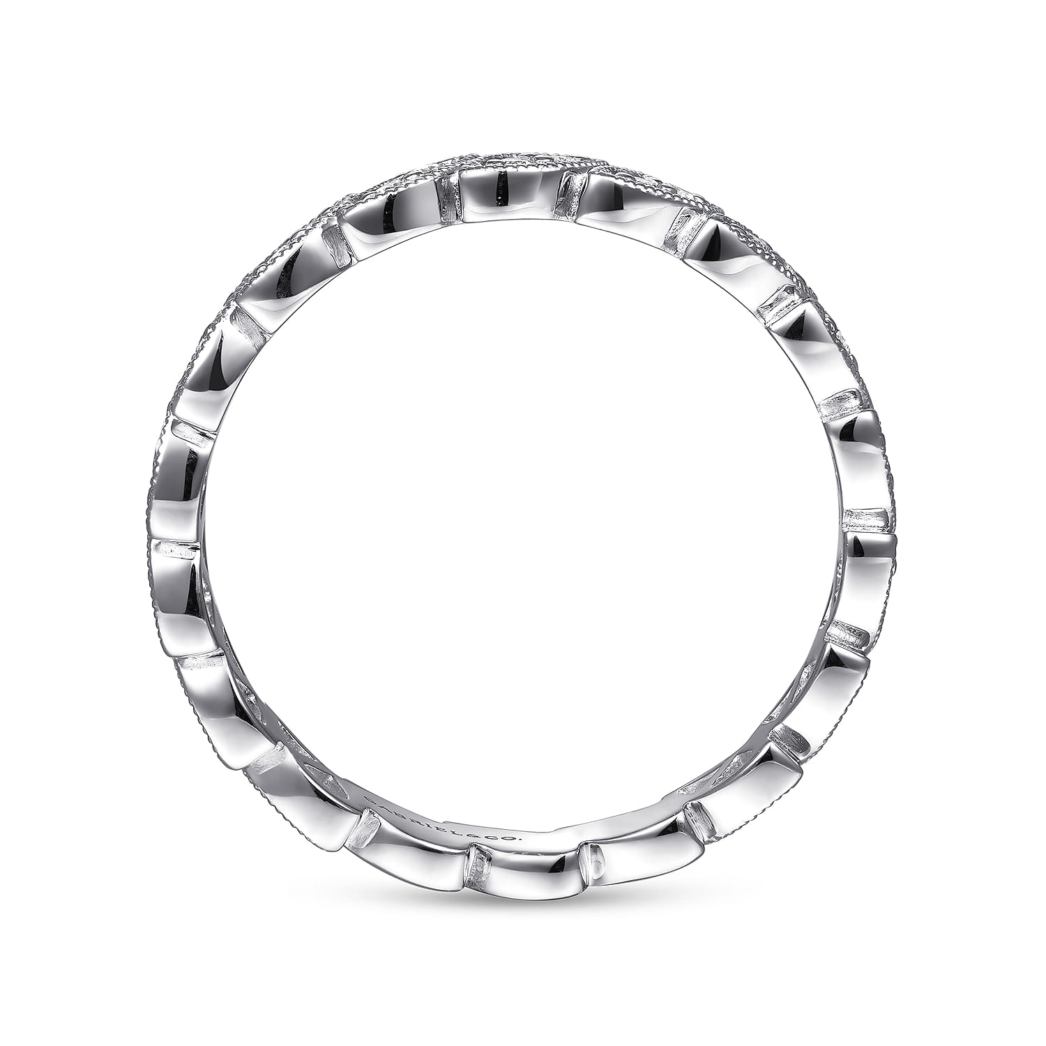Millgrained Stackable Diamond Ring in 14K White Gold, photograph 2