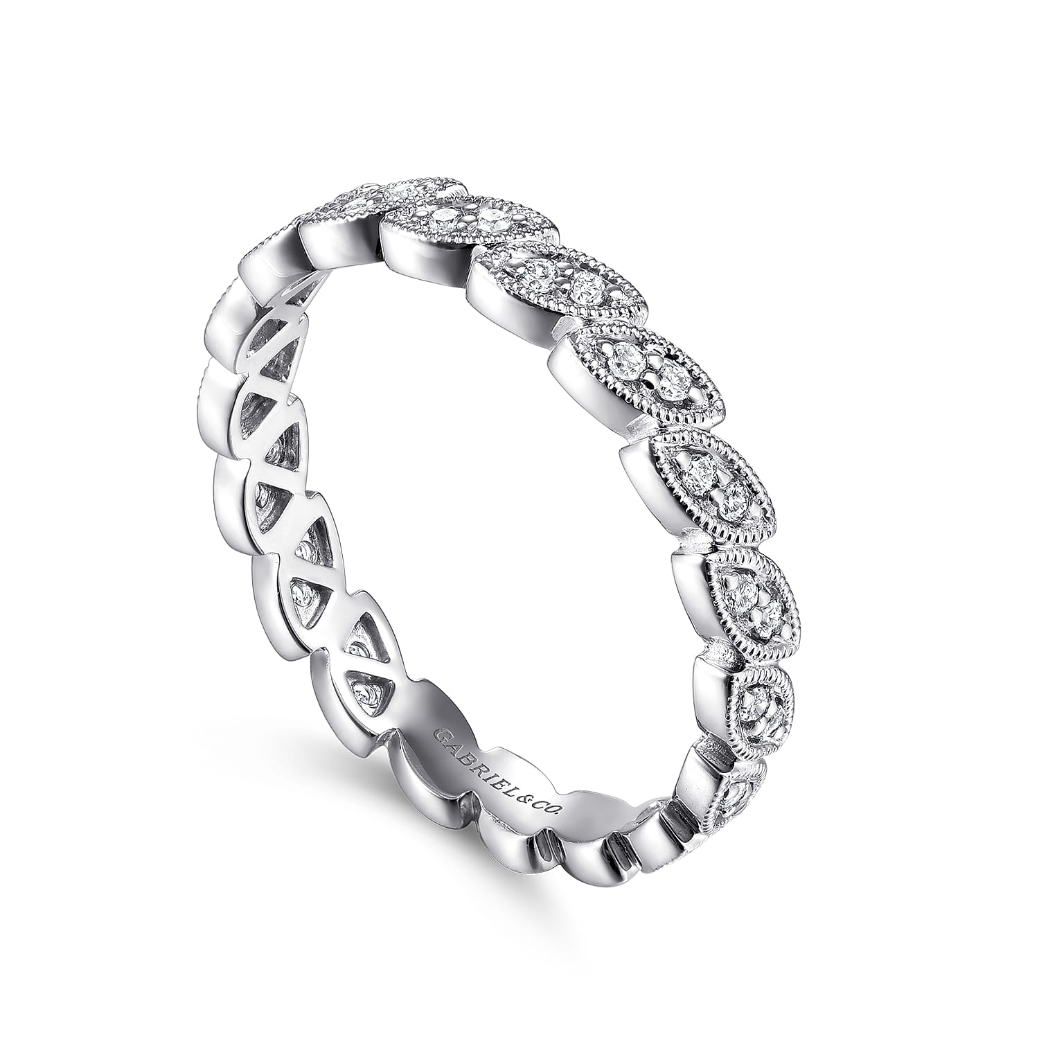 Millgrained Stackable Diamond Ring in 14K White Gold, photograph 3