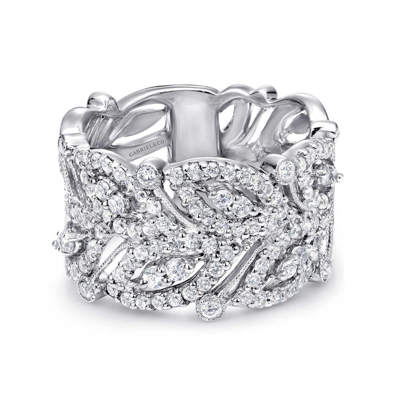 Wide Diamond Leaf Statement Ring