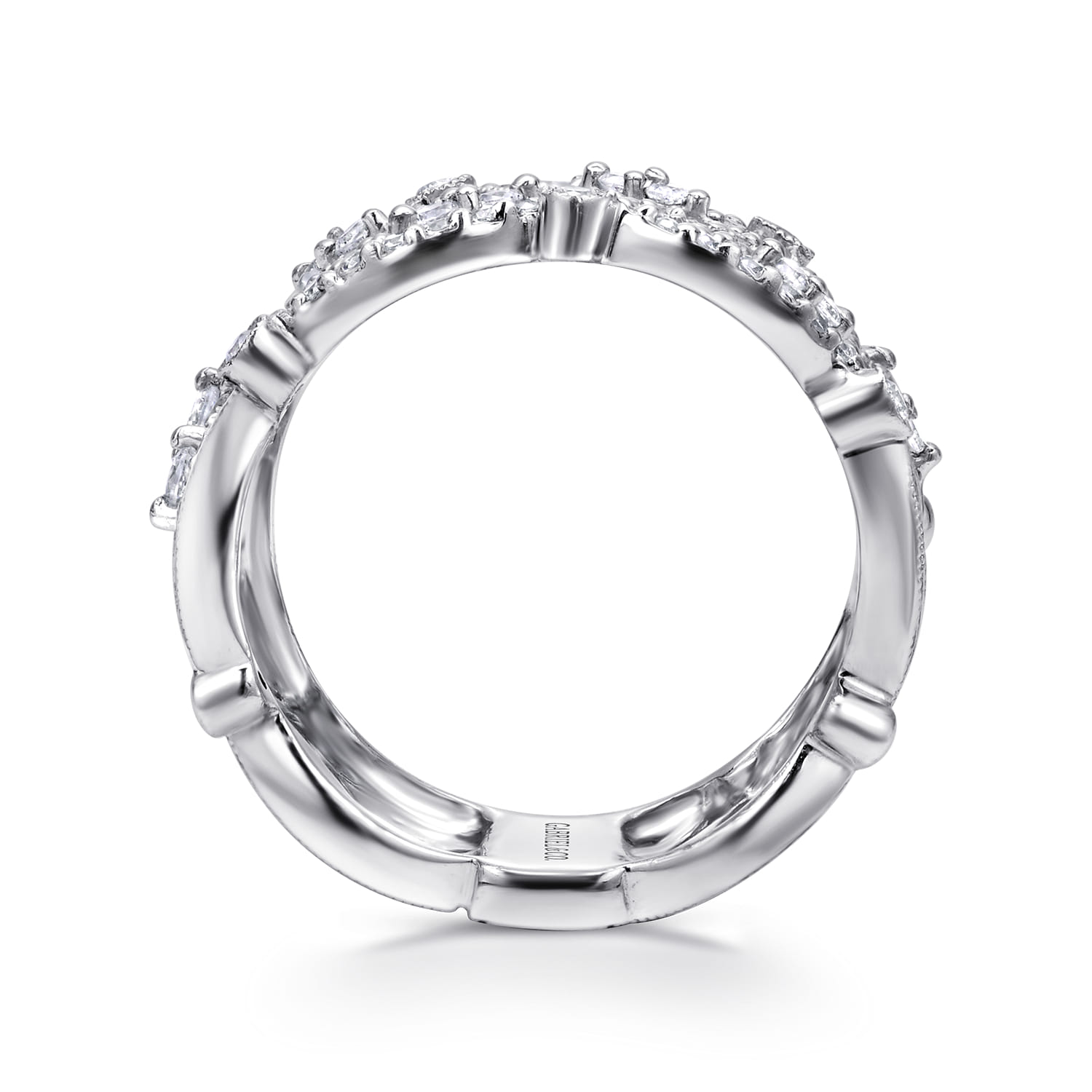 Wide Diamond Leaf Statement Ring in 14K White Gold, photograph 2