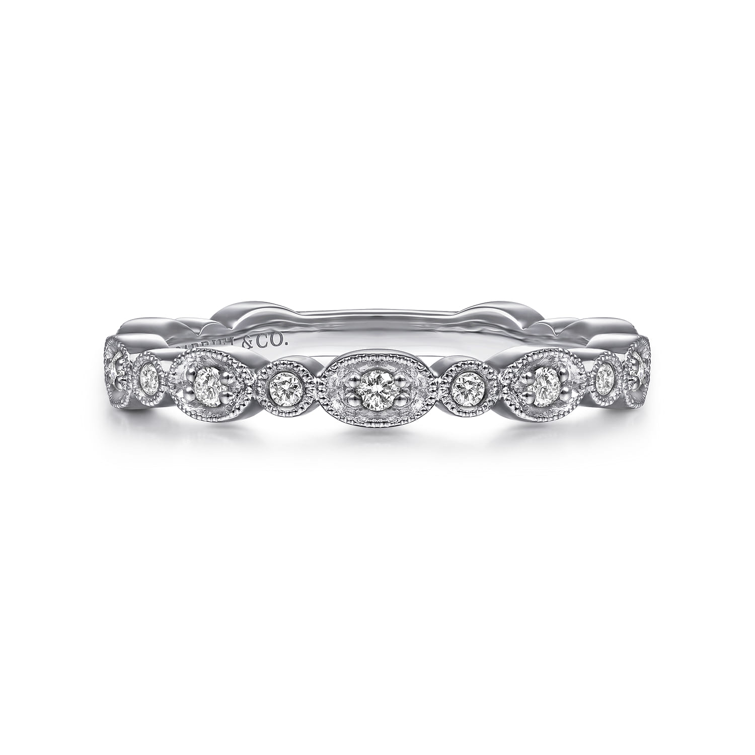 Graduating Station Diamond Stackable Ring in 14K White Gold