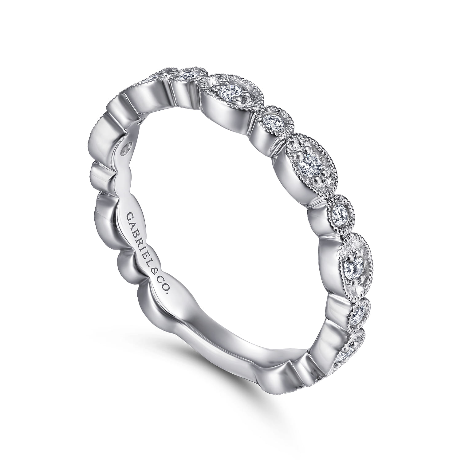 Graduating Station Diamond Stackable Ring in 14K White Gold, photograph 3