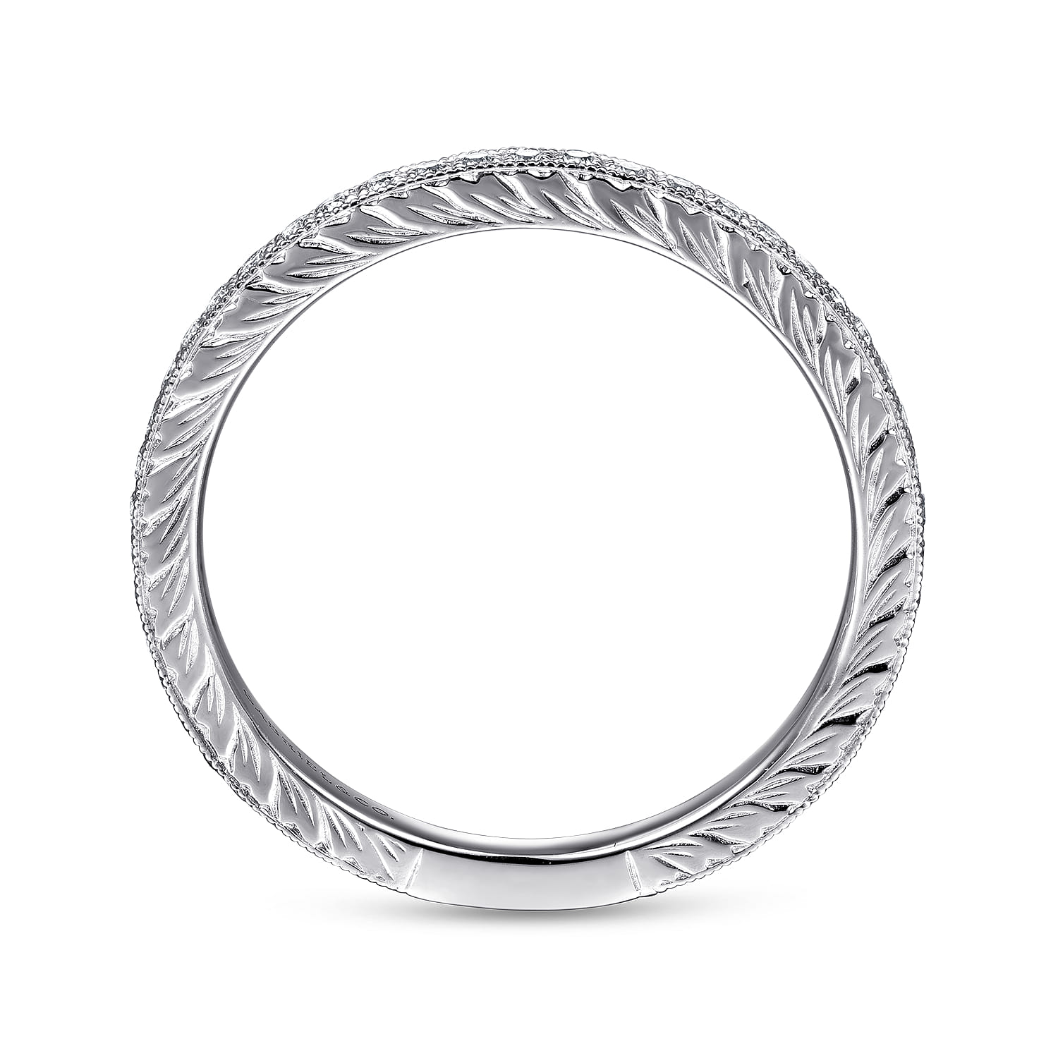 Hand Carved Stackable Diamond Ring in 14K White Gold, photograph 2