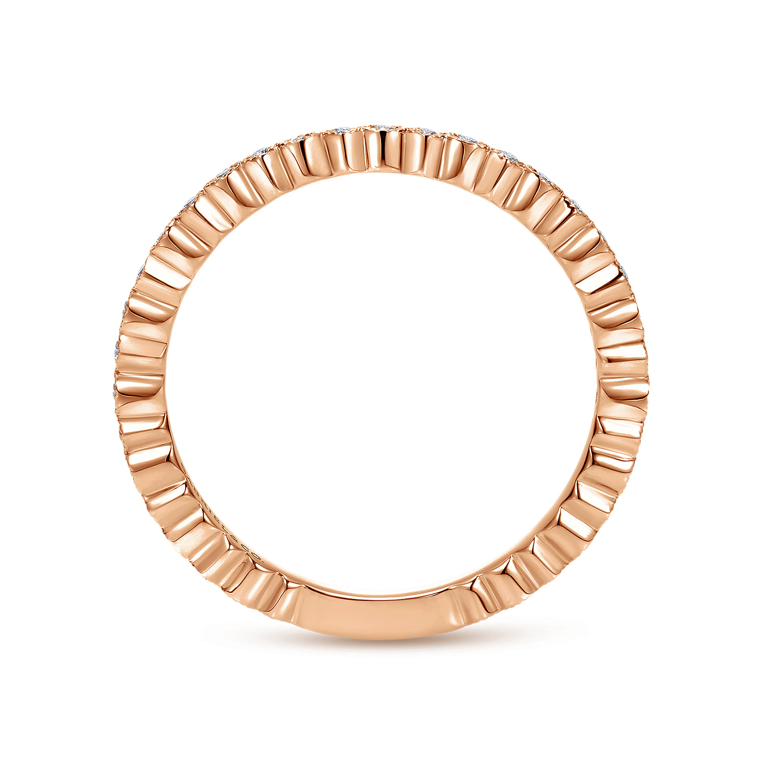 Scalloped Stackable Diamond Band Ring in 14K Rose Gold, photograph 2