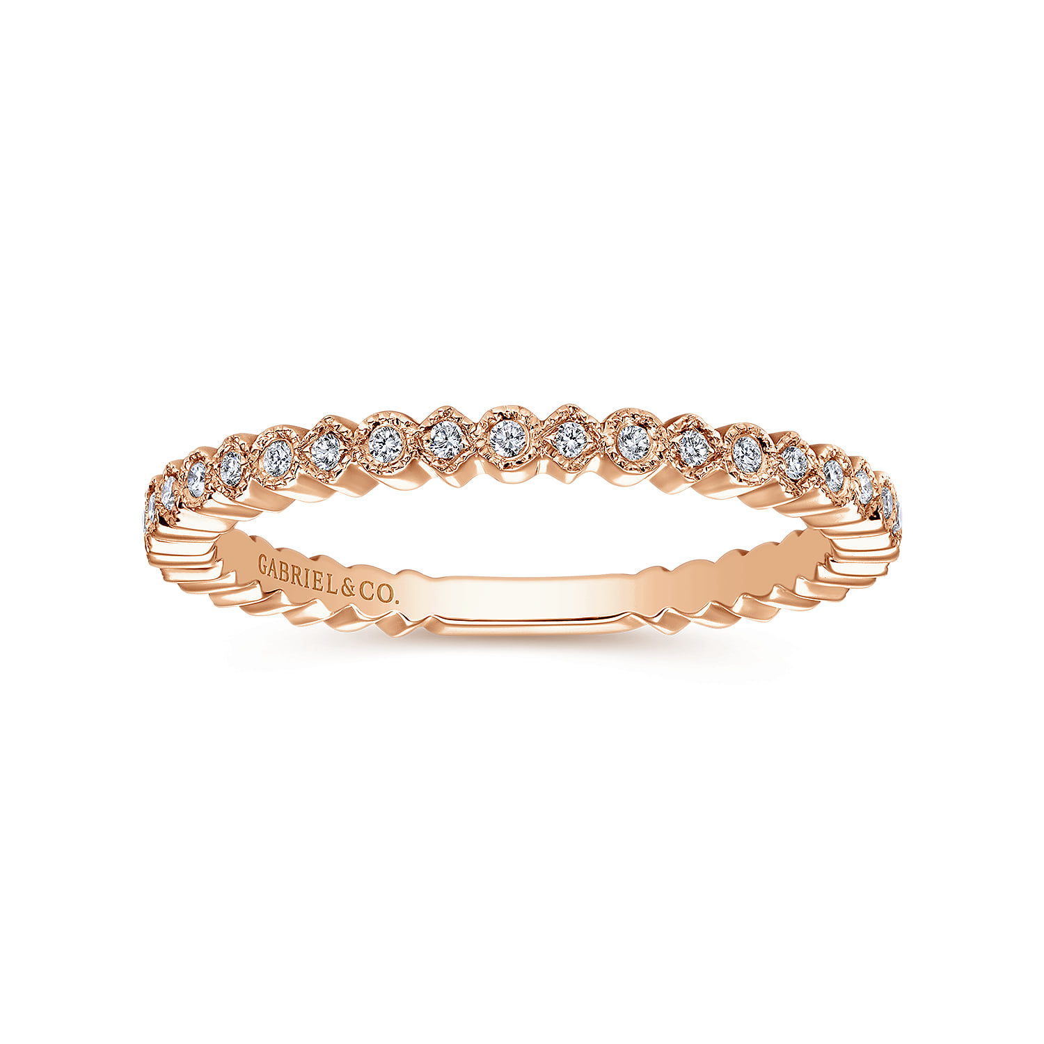 Scalloped Stackable Diamond Band Ring in 14K Rose Gold, photograph 4