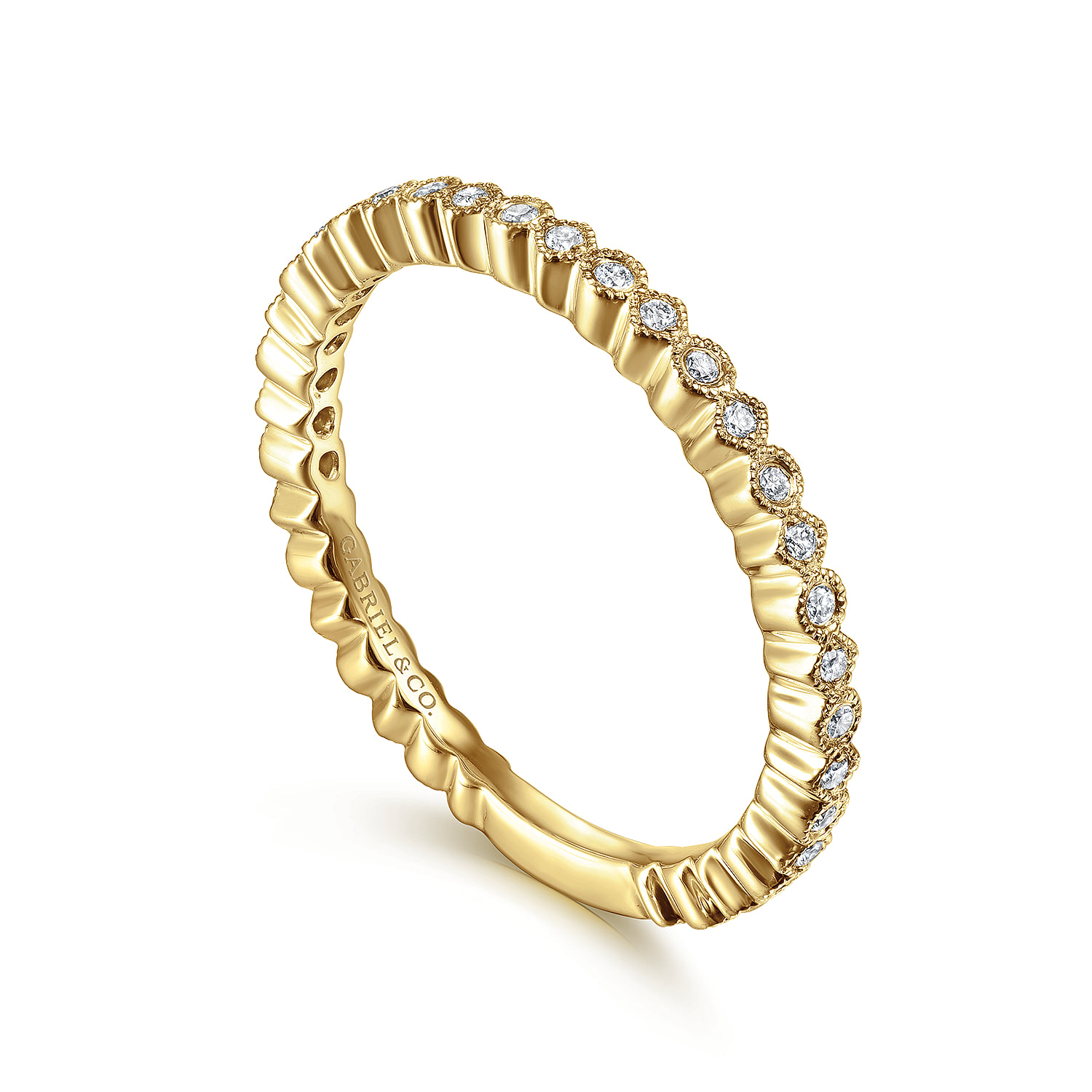 Scalloped Diamond Stackable Ring in 14K Yellow Gold, photograph 3