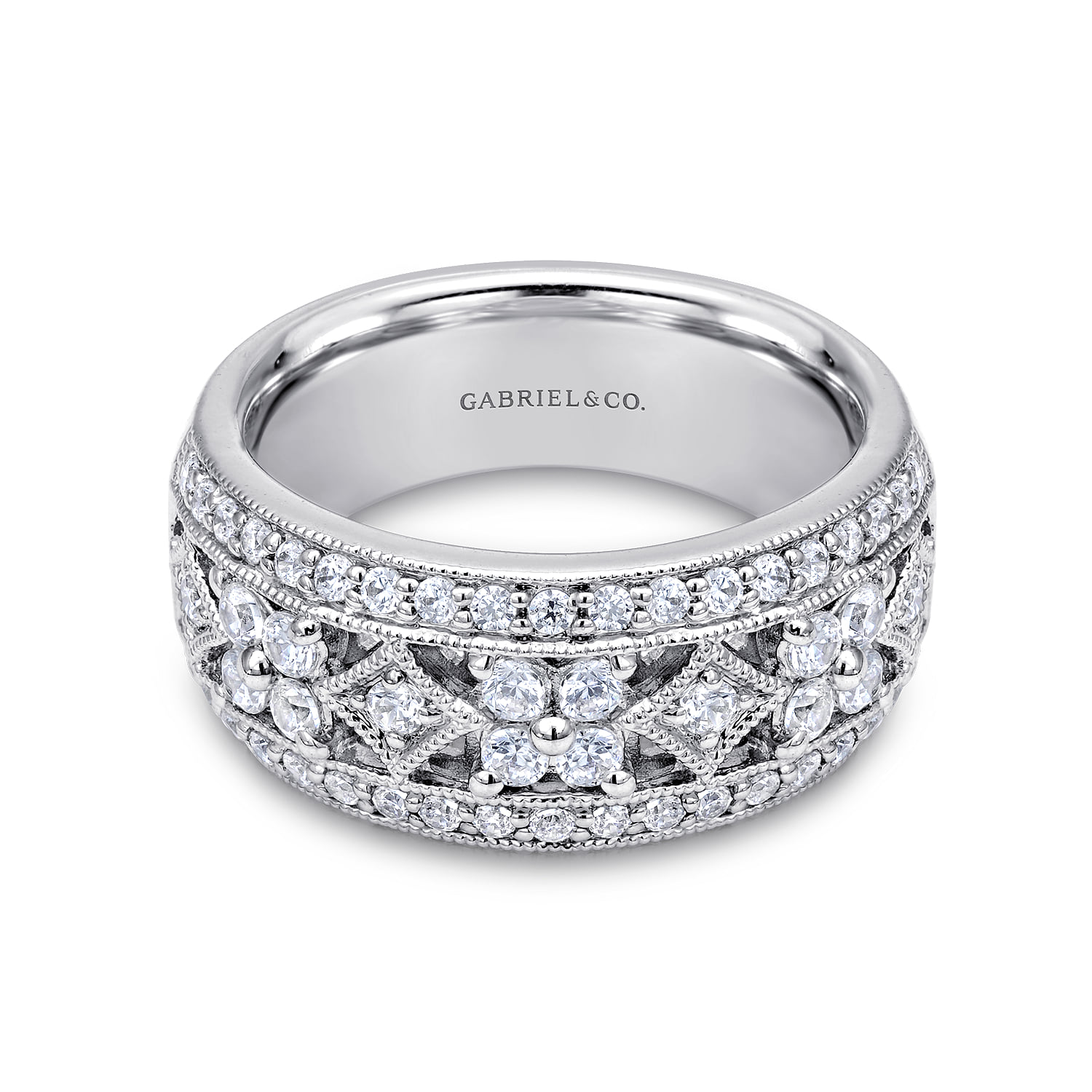 Vintage Diamond Openwork Wide Band Ring