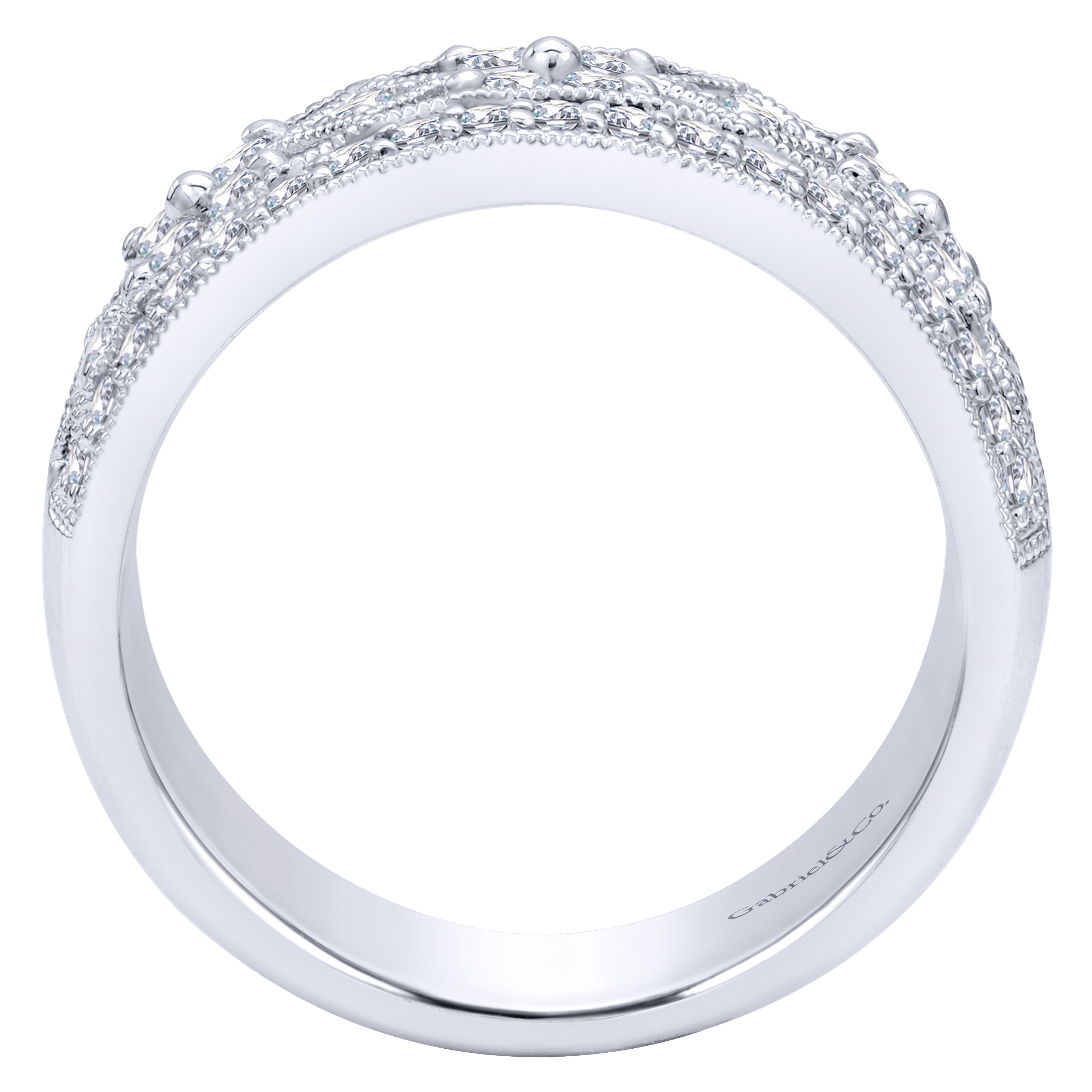 Vintage Diamond Openwork Wide Band Ring in 14K White Gold, photograph 2