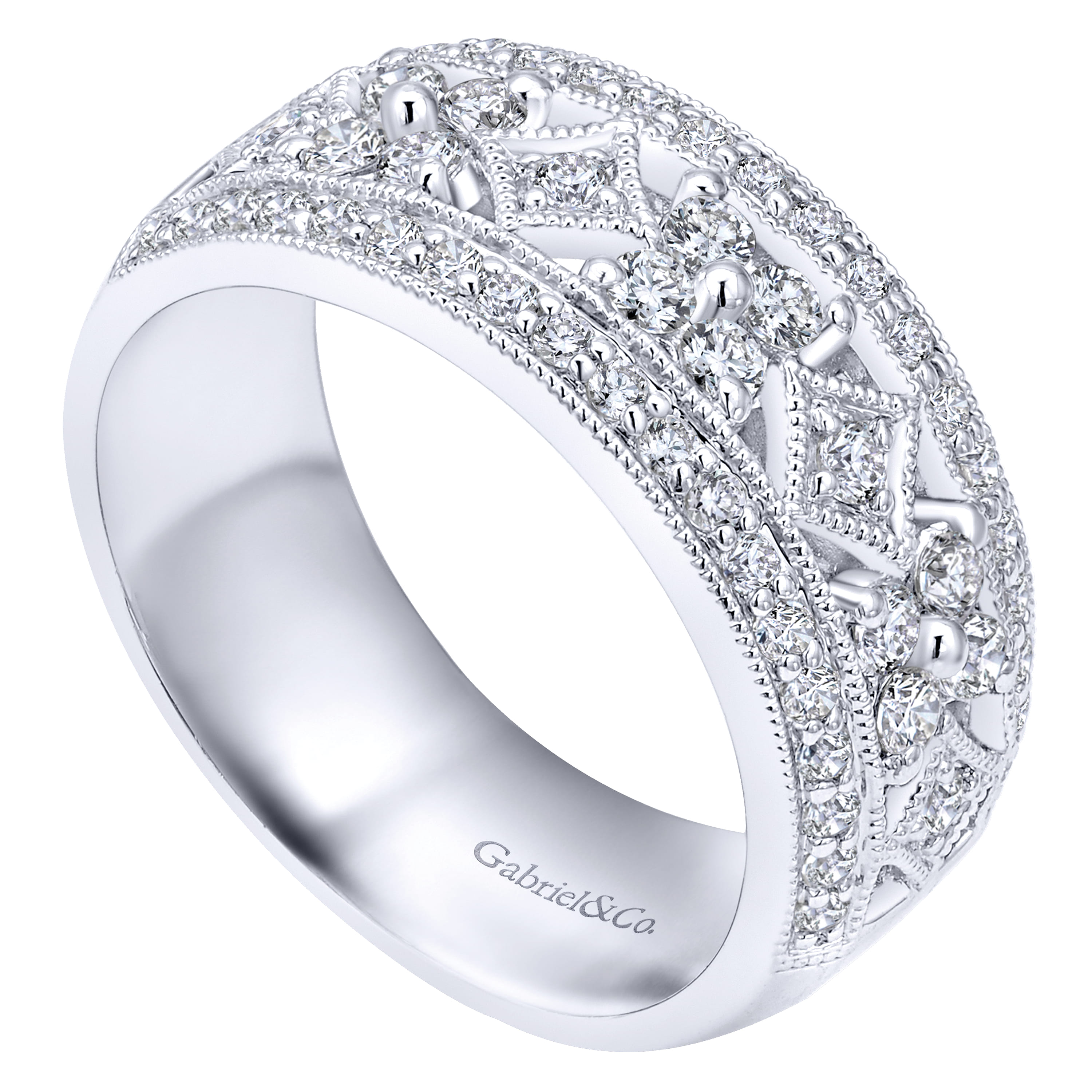 Vintage Diamond Openwork Wide Band Ring in 14K White Gold, photograph 3