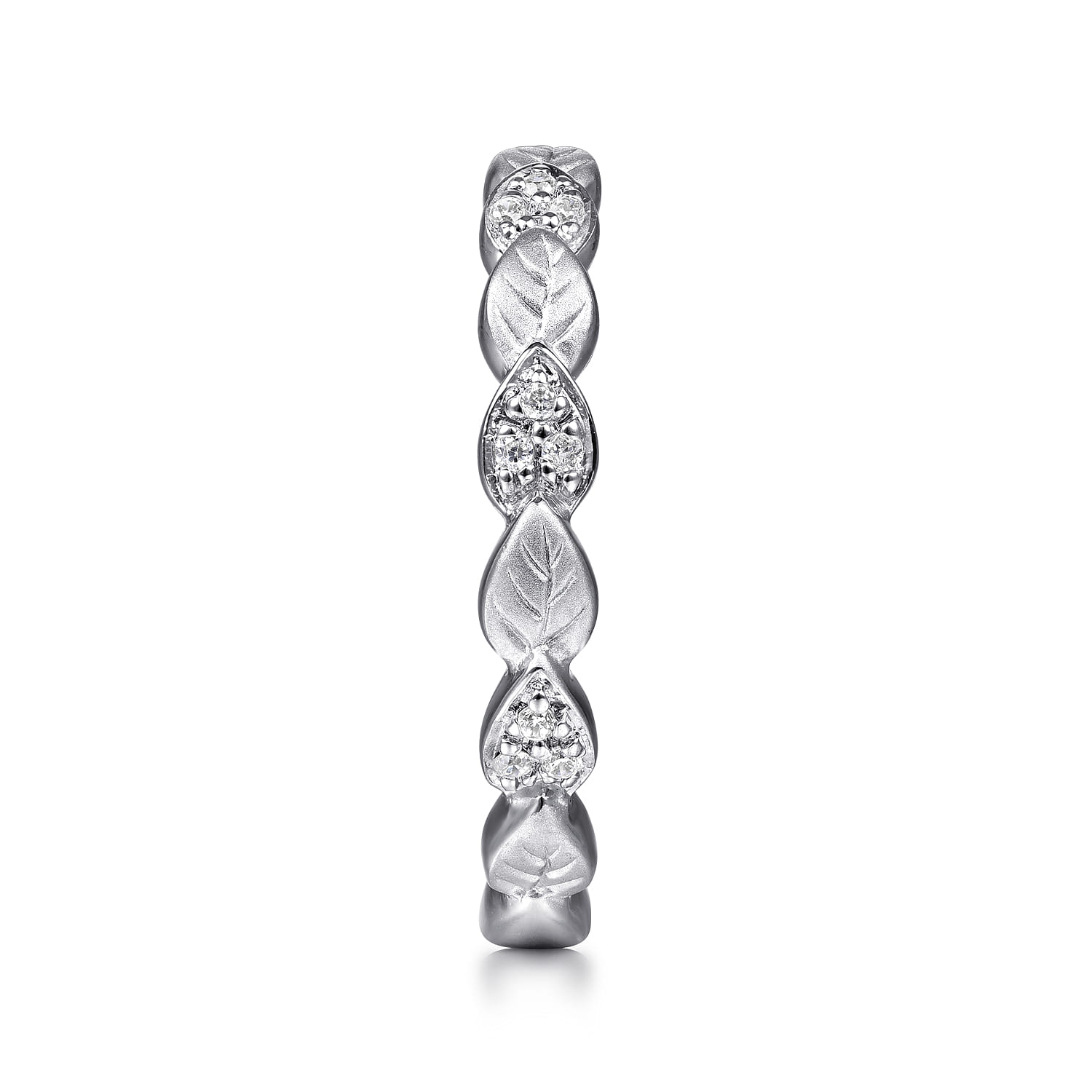 Delicate Leaf Diamond Stackable Ring in 14K White Gold, photograph 4