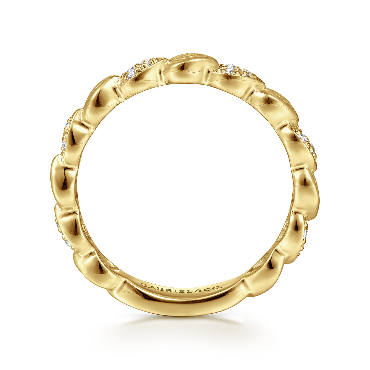 Delicate Leaf Diamond Stackable Ring in 14K Yellow Gold, photograph 2