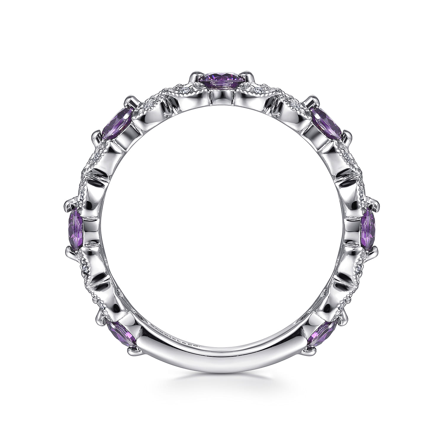 Amethyst and Diamond Stackable Ring in 14K White Gold, photograph 2