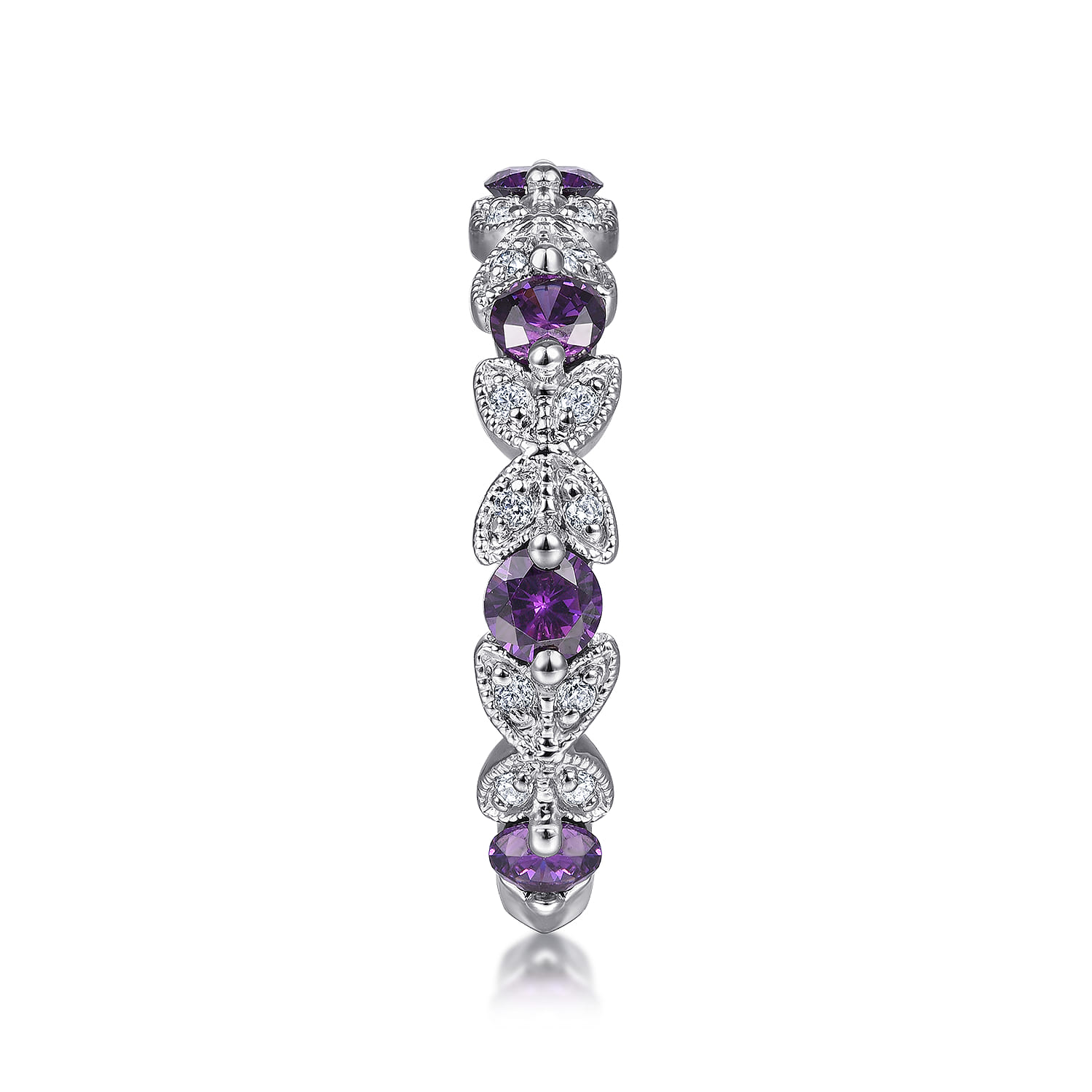 Amethyst and Diamond Stackable Ring in 14K White Gold, photograph 4
