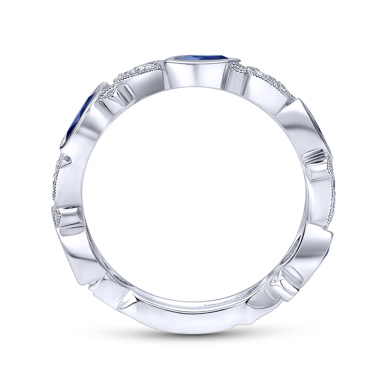 Marquise Station Sapphire and Diamond Ring in 14K White Gold, photograph 2