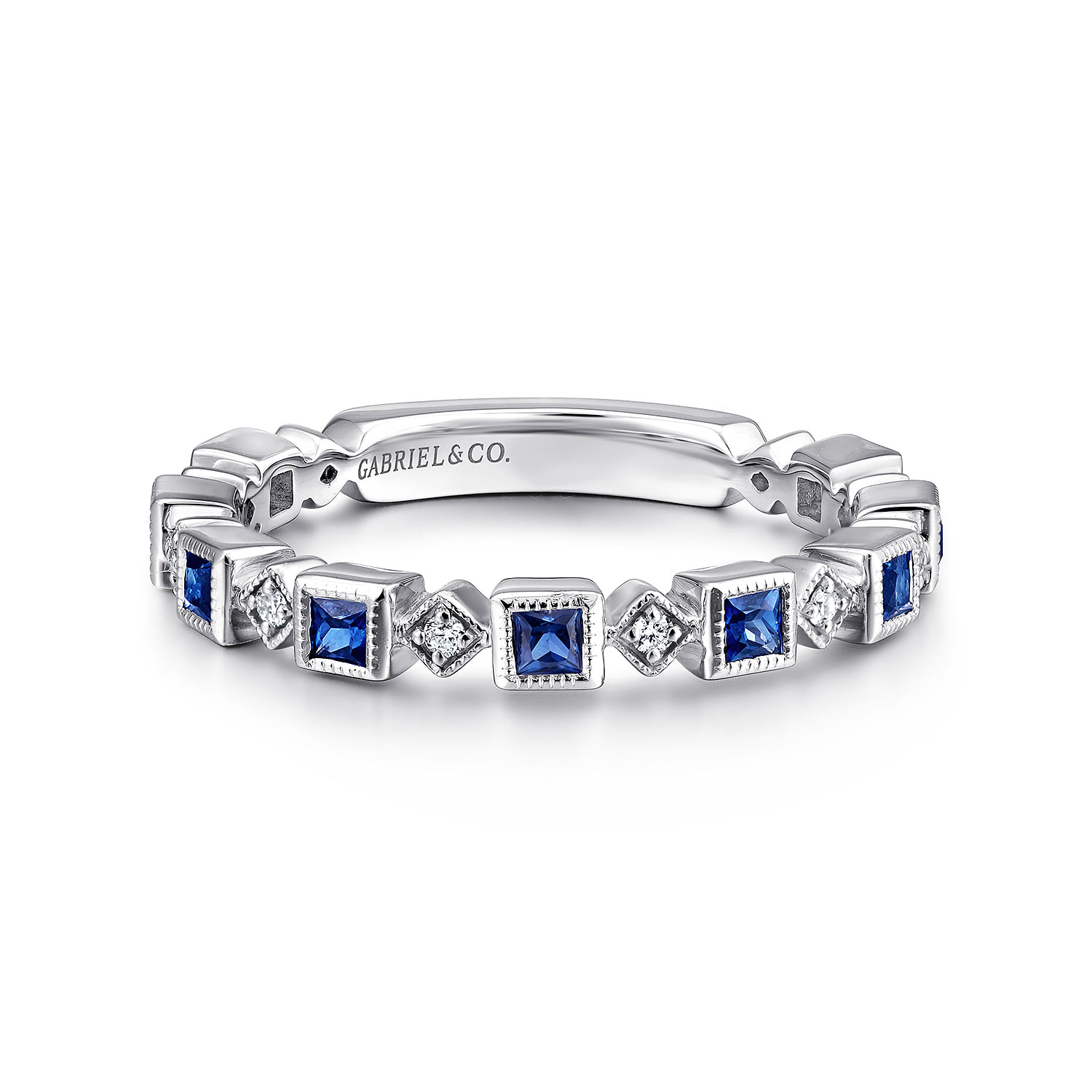 Geometric Sapphire and Diamond Stackable Ring