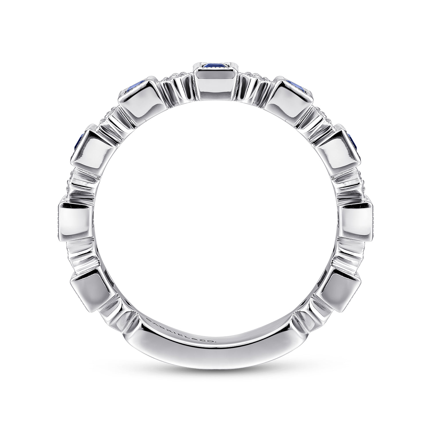 Geometric Sapphire and Diamond Stackable Ring in 14K White Gold, photograph 2