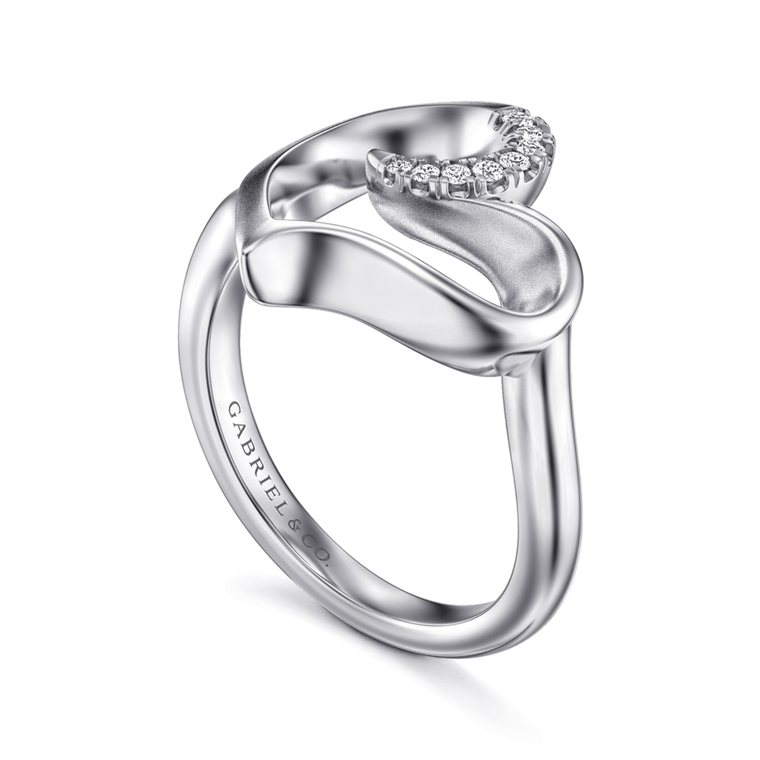 Asymmetrical Open Heart White Sapphire Ring in Sterling Silver, photograph 3