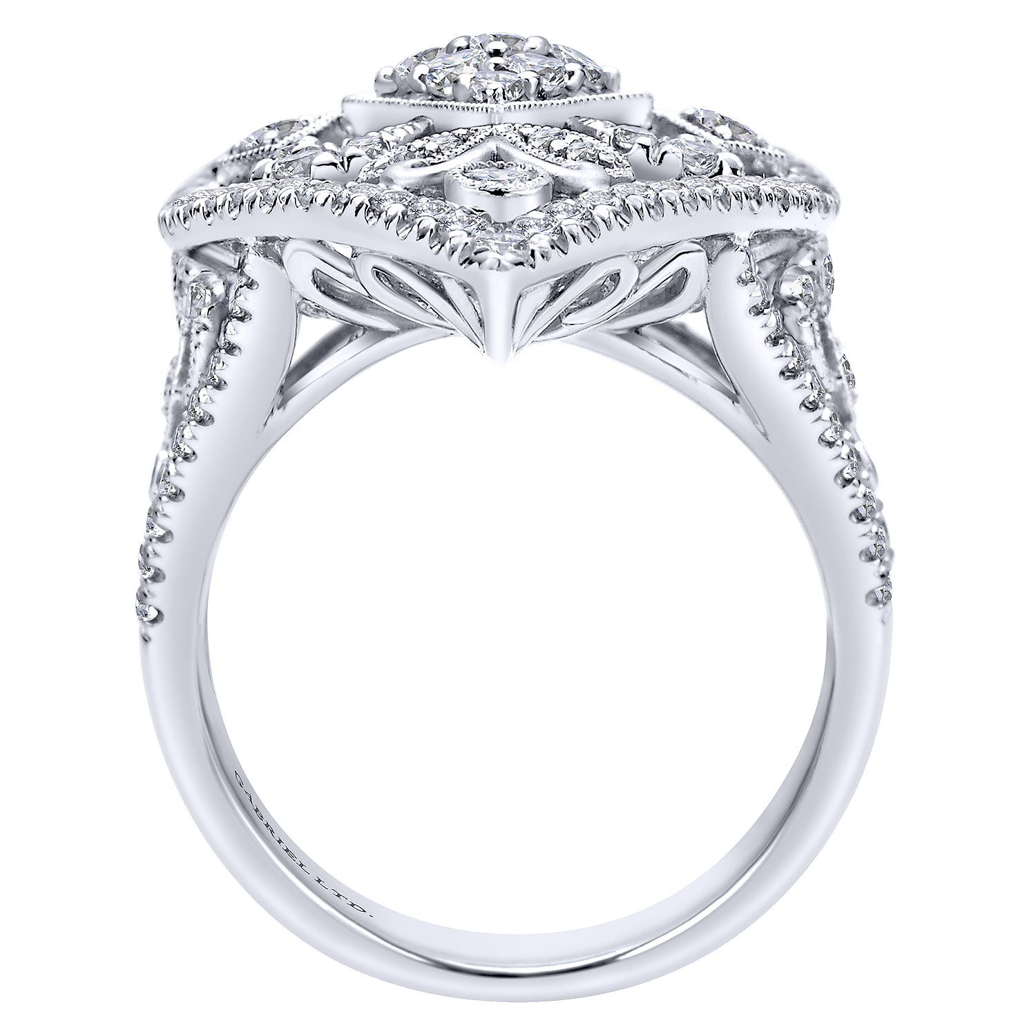 Pointed Openwork Diamond Statement Ring in 18K White Gold, photograph 2