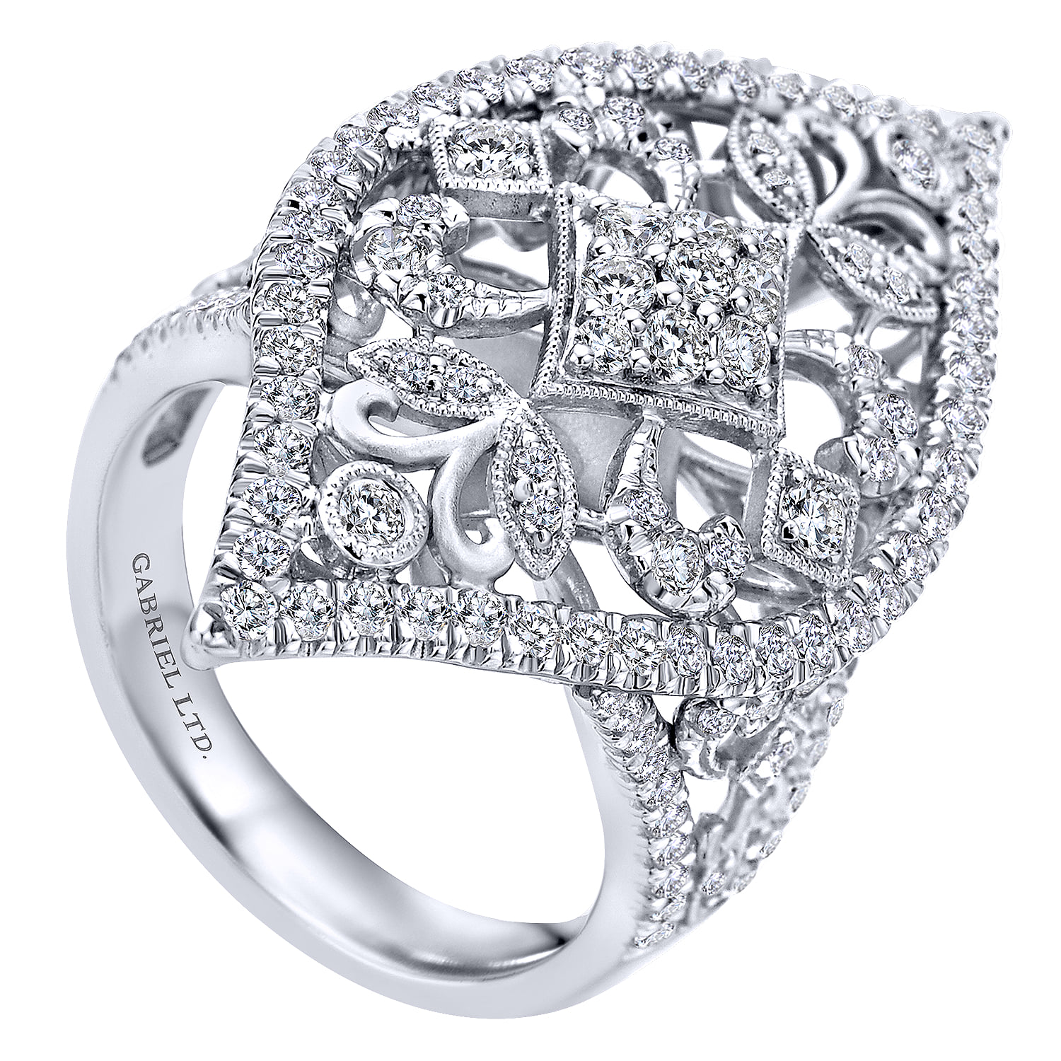 Pointed Openwork Diamond Statement Ring in 18K White Gold, photograph 3