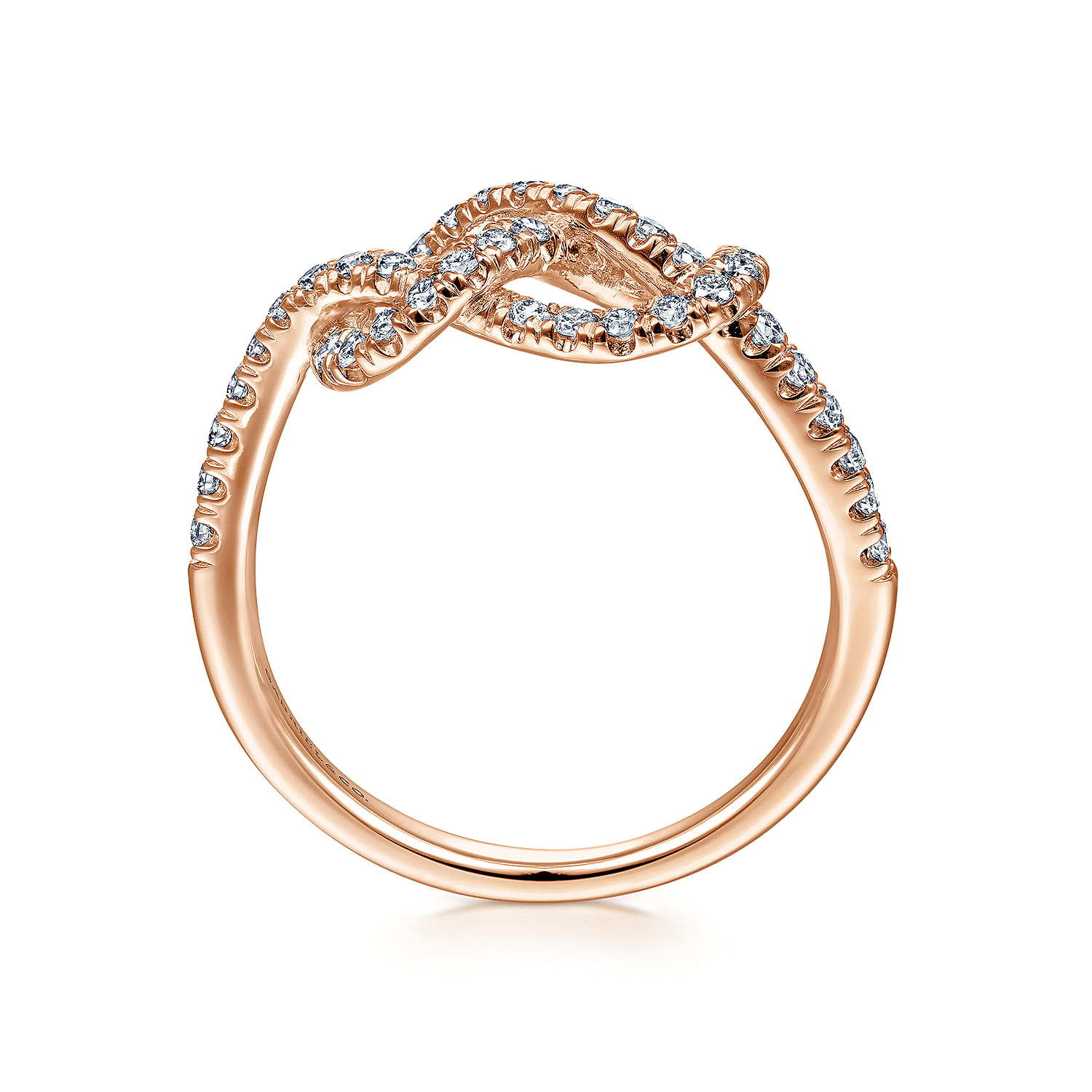 Twisted Diamond Infinity Knot Ring in 14K Rose Gold, photograph 2