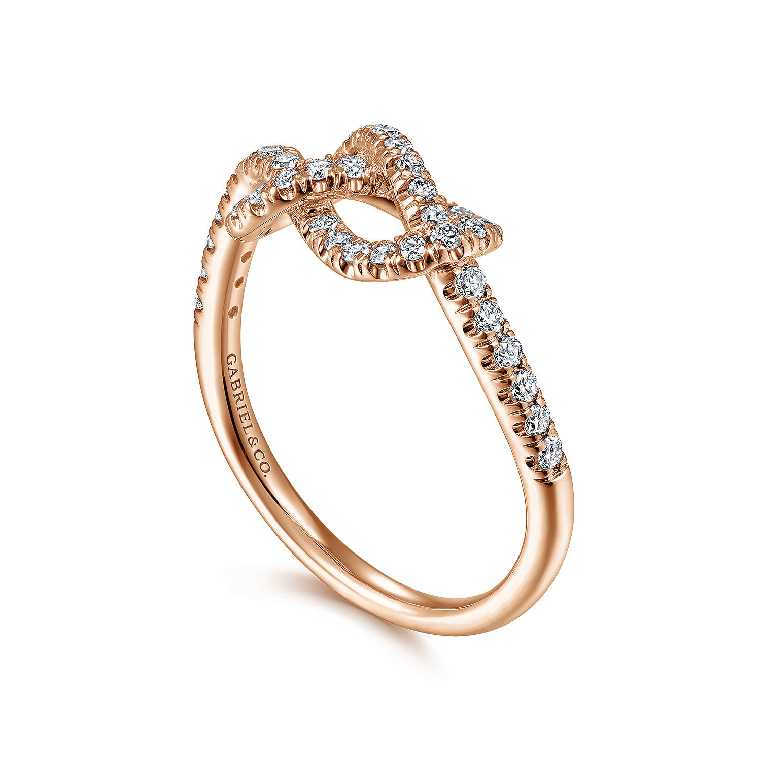 Twisted Diamond Infinity Knot Ring in 14K Rose Gold, photograph 3