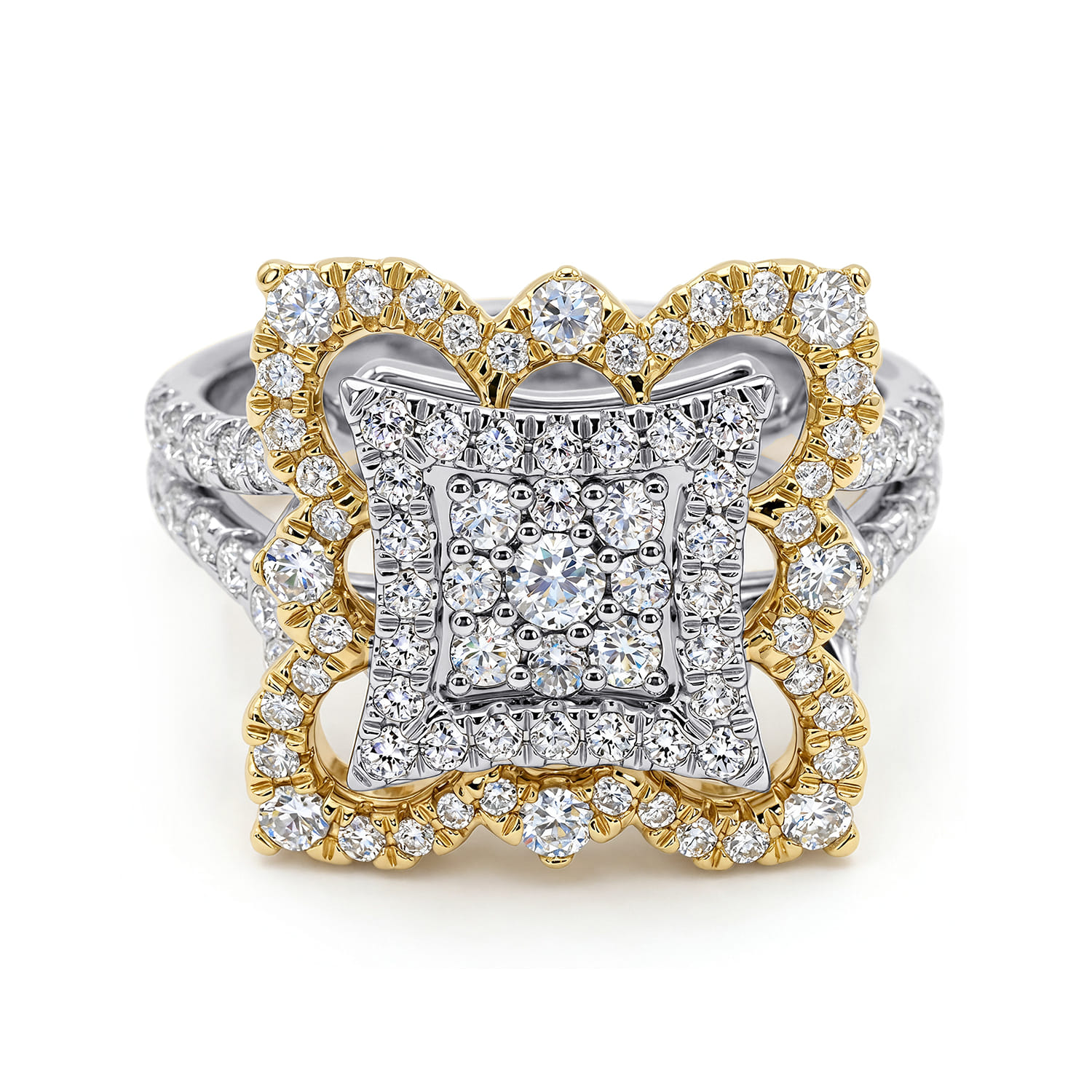Intricate Square Diamond Pave Statement Ring