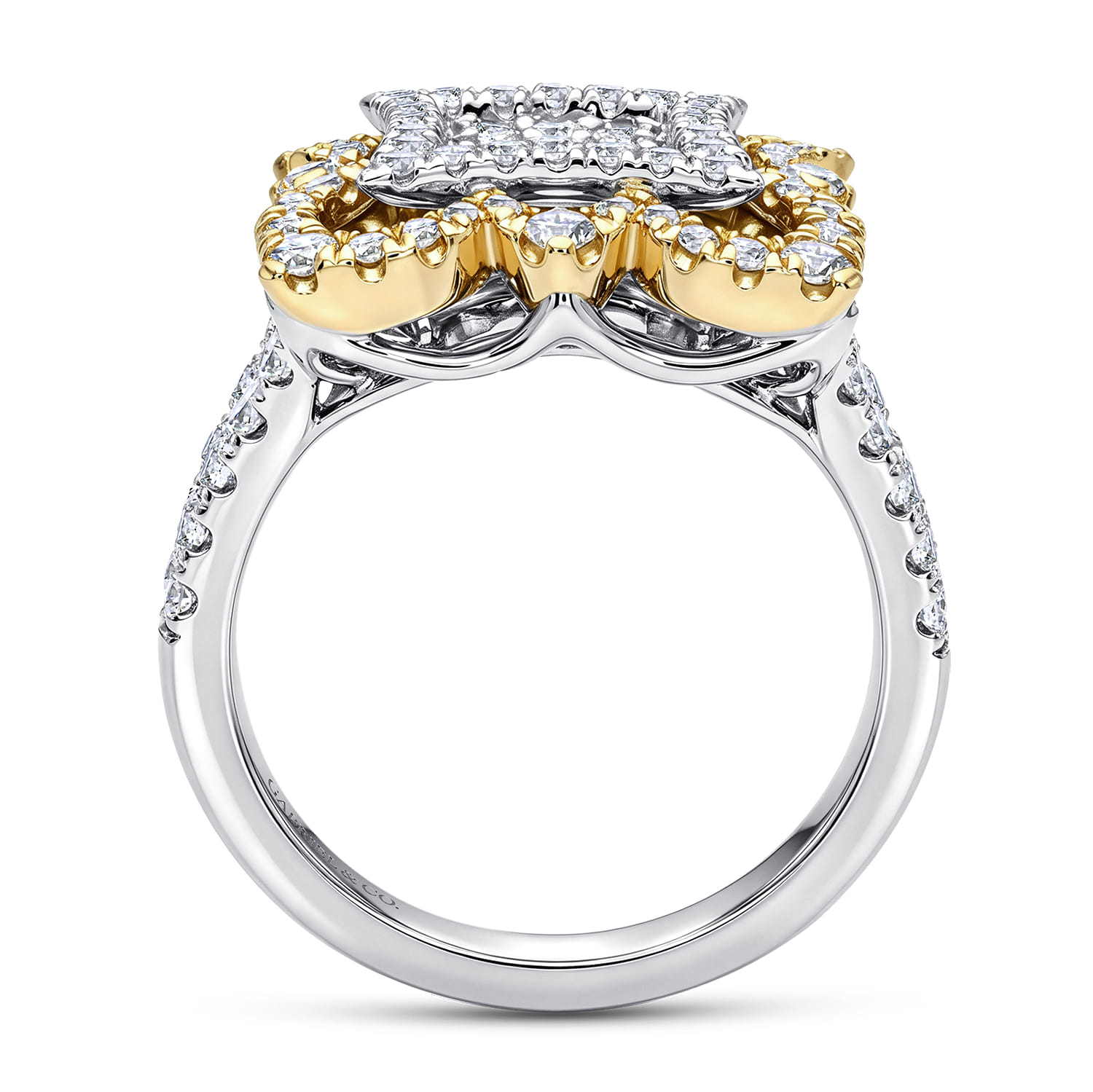 Intricate Square Diamond Pave Statement Ring in 18K White/Yellow Gold, photograph 2
