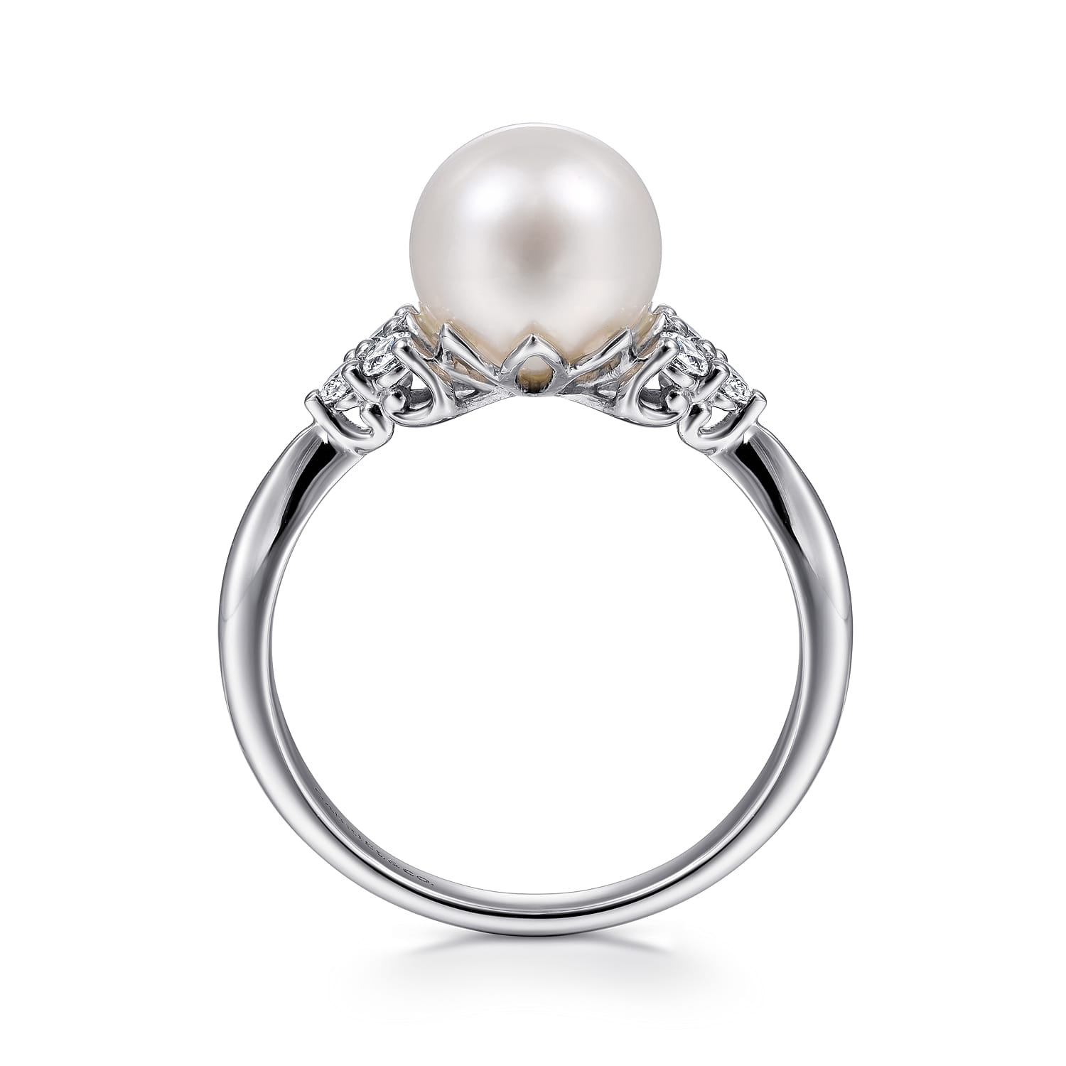 Cultured Pearl and Diamond Cluster Ring in 14K White Gold, photograph 2