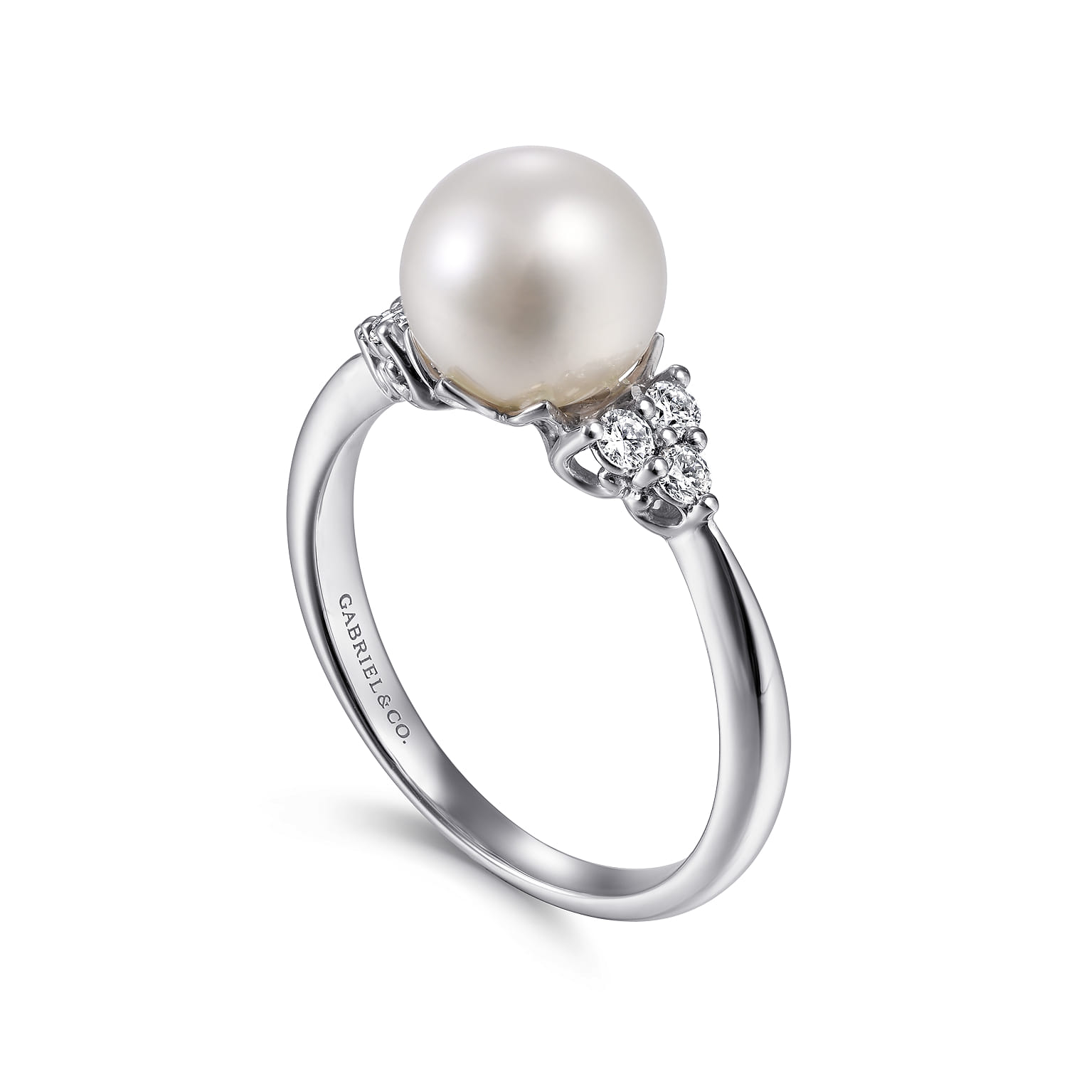 Cultured Pearl and Diamond Cluster Ring in 14K White Gold, photograph 3
