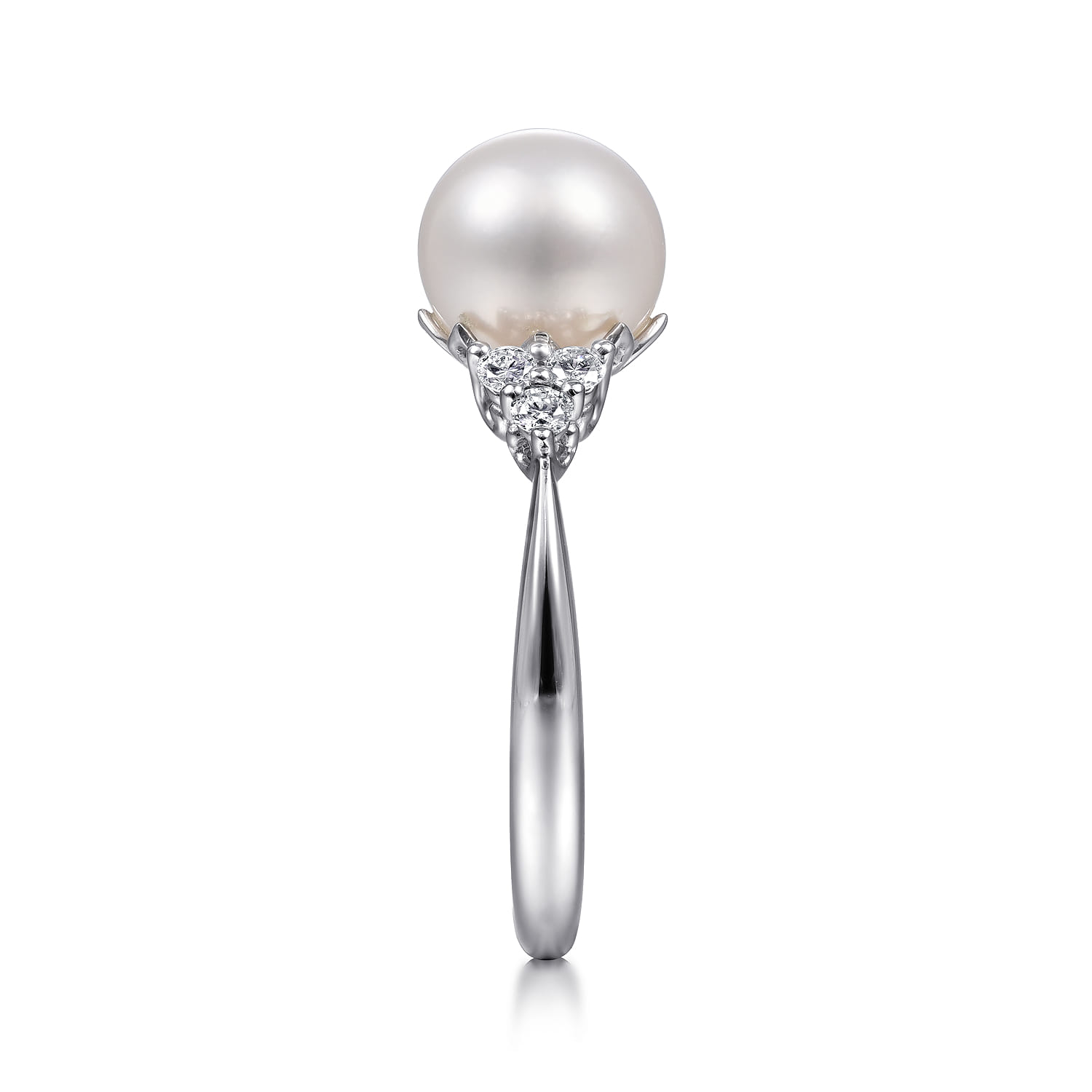 Cultured Pearl and Diamond Cluster Ring in 14K White Gold, photograph 4
