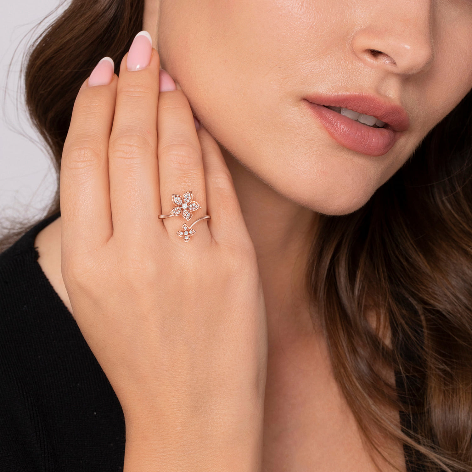 Floral Bypass Diamond Ring in 14K Rose Gold, photograph 5
