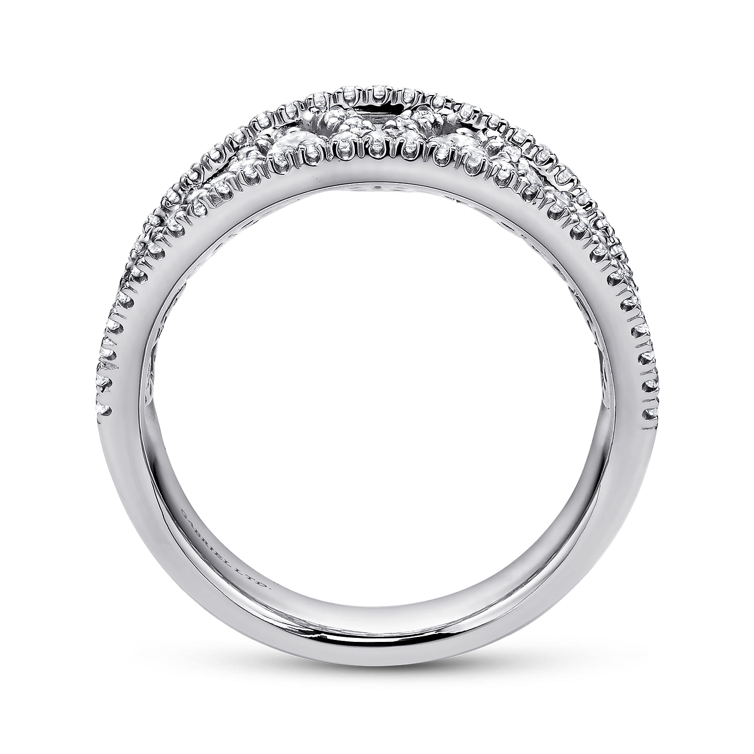 Intricate Openwork Diamond Wide Band Ring in 14K White Gold, photograph 2
