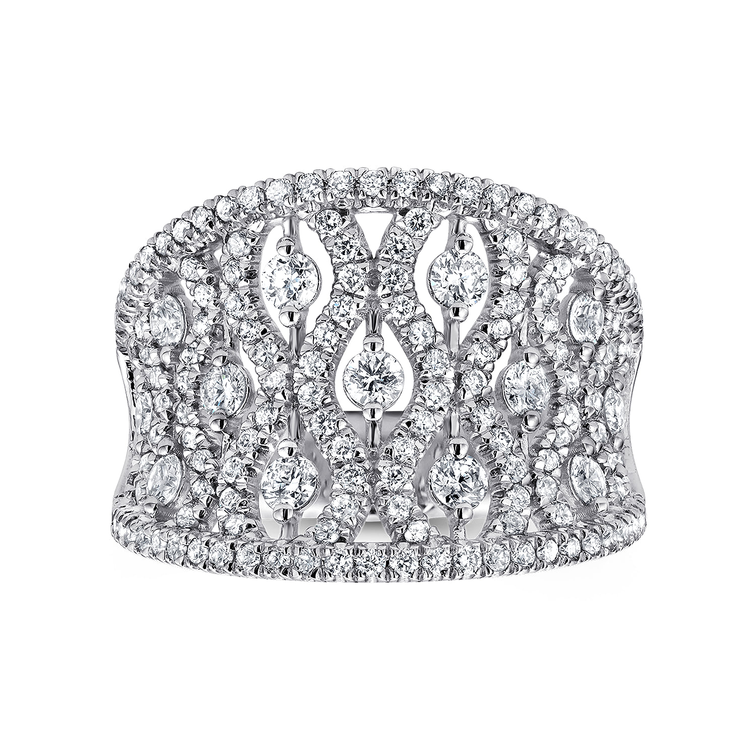 Intricate Openwork Diamond Wide Band Ring in 14K White Gold, photograph 4