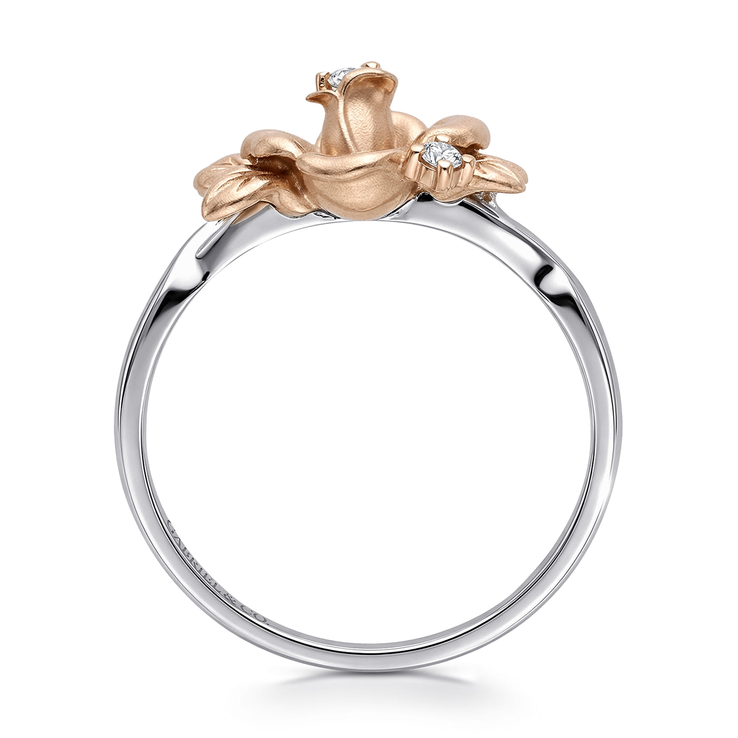 Classic Floral Twisted Diamond Ring in 14K White/Rose Gold, photograph 2