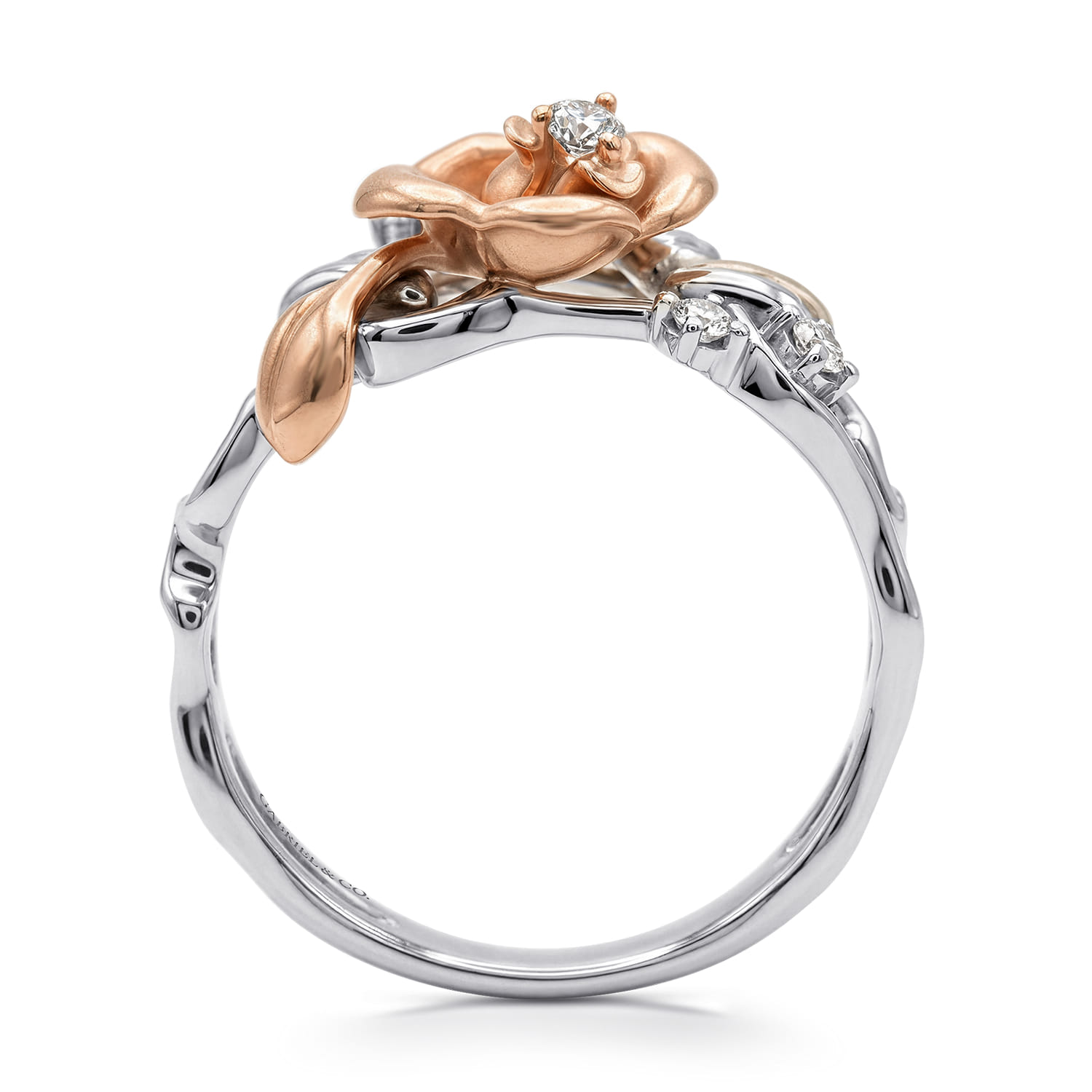 Floral Cluster Ring with Diamond Accents in 14K White/Rose Gold, photograph 2