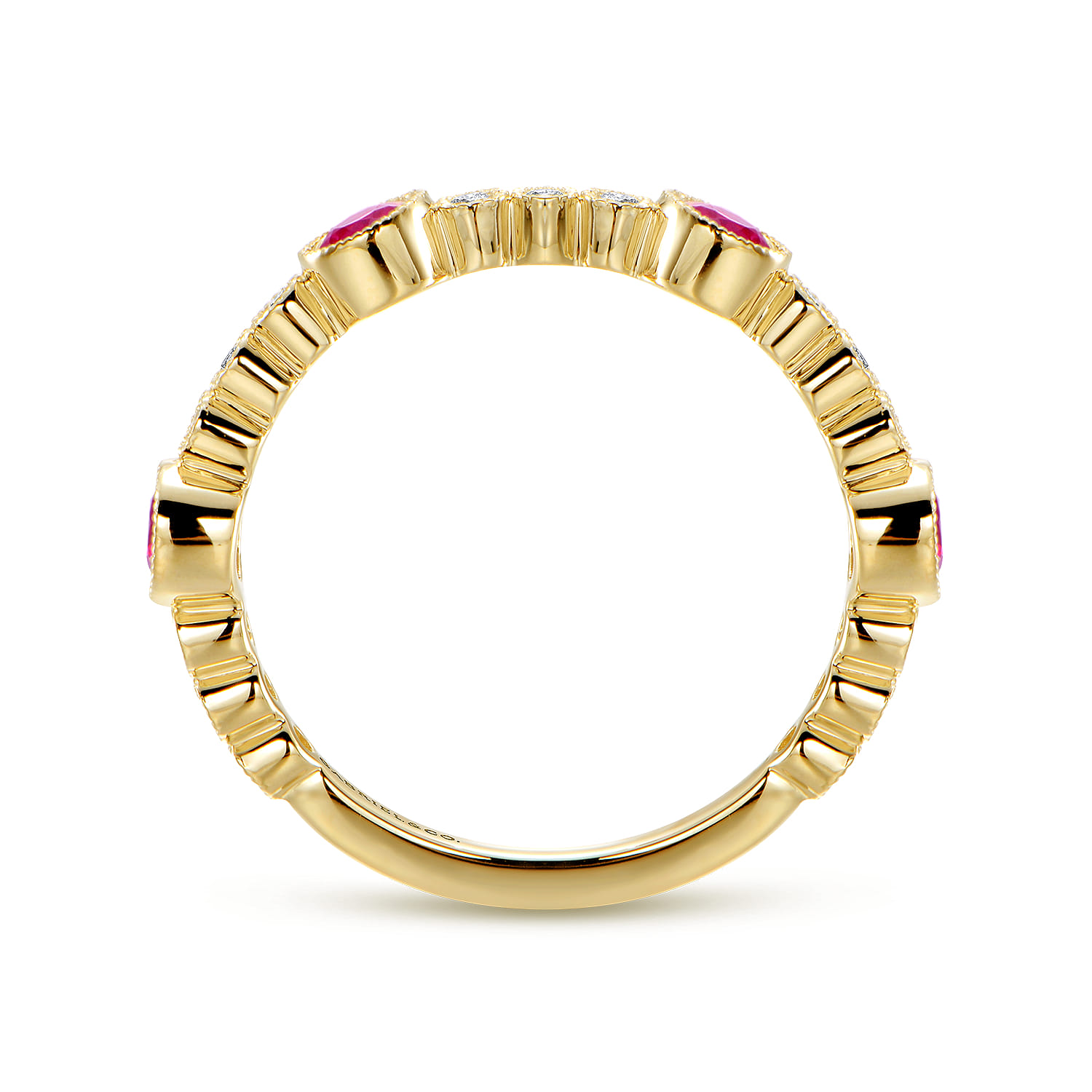Diamond and Ruby Stackable Ring in 14K Yellow Gold, photograph 2
