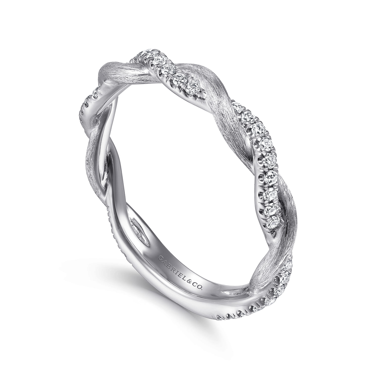 Twisted Diamond Stackable Ring in 14K White Gold, photograph 3