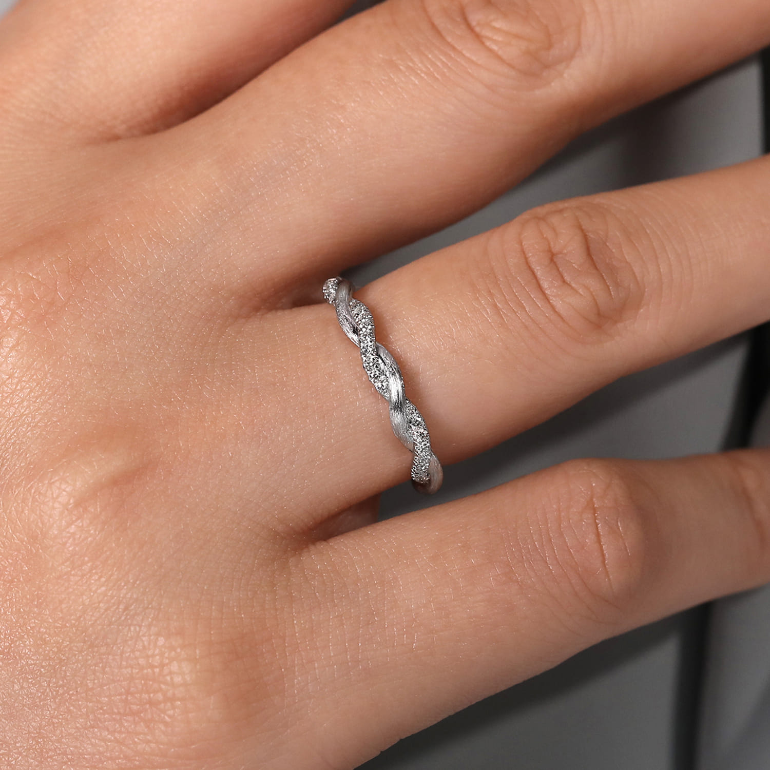 Twisted Diamond Stackable Ring in 14K White Gold, photograph 5