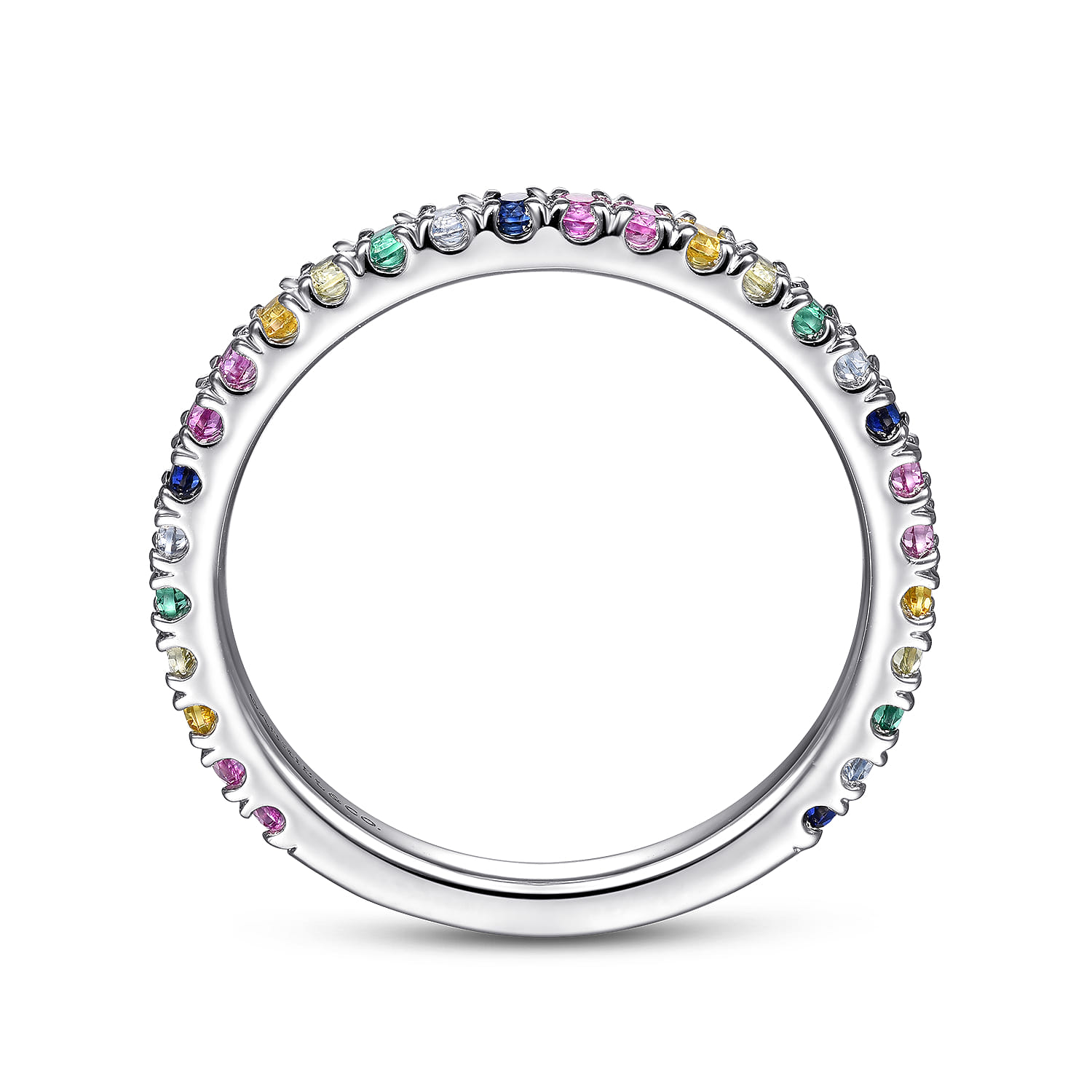 Rainbow Color Stone Stackable Ring in 14K White Gold, photograph 2